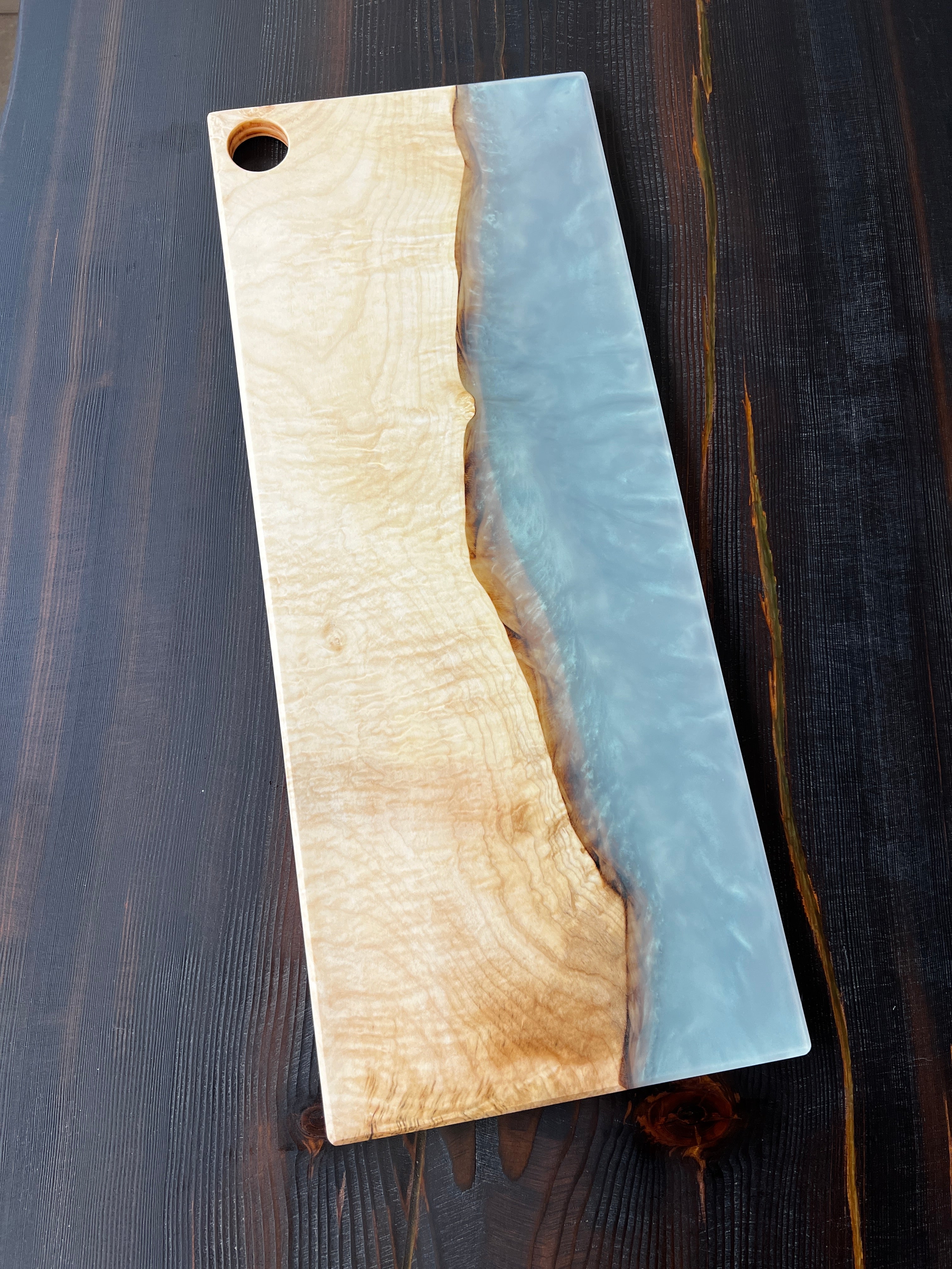 Live Edge Figured Maple & Jellyfish White Resin Charcuterie Board