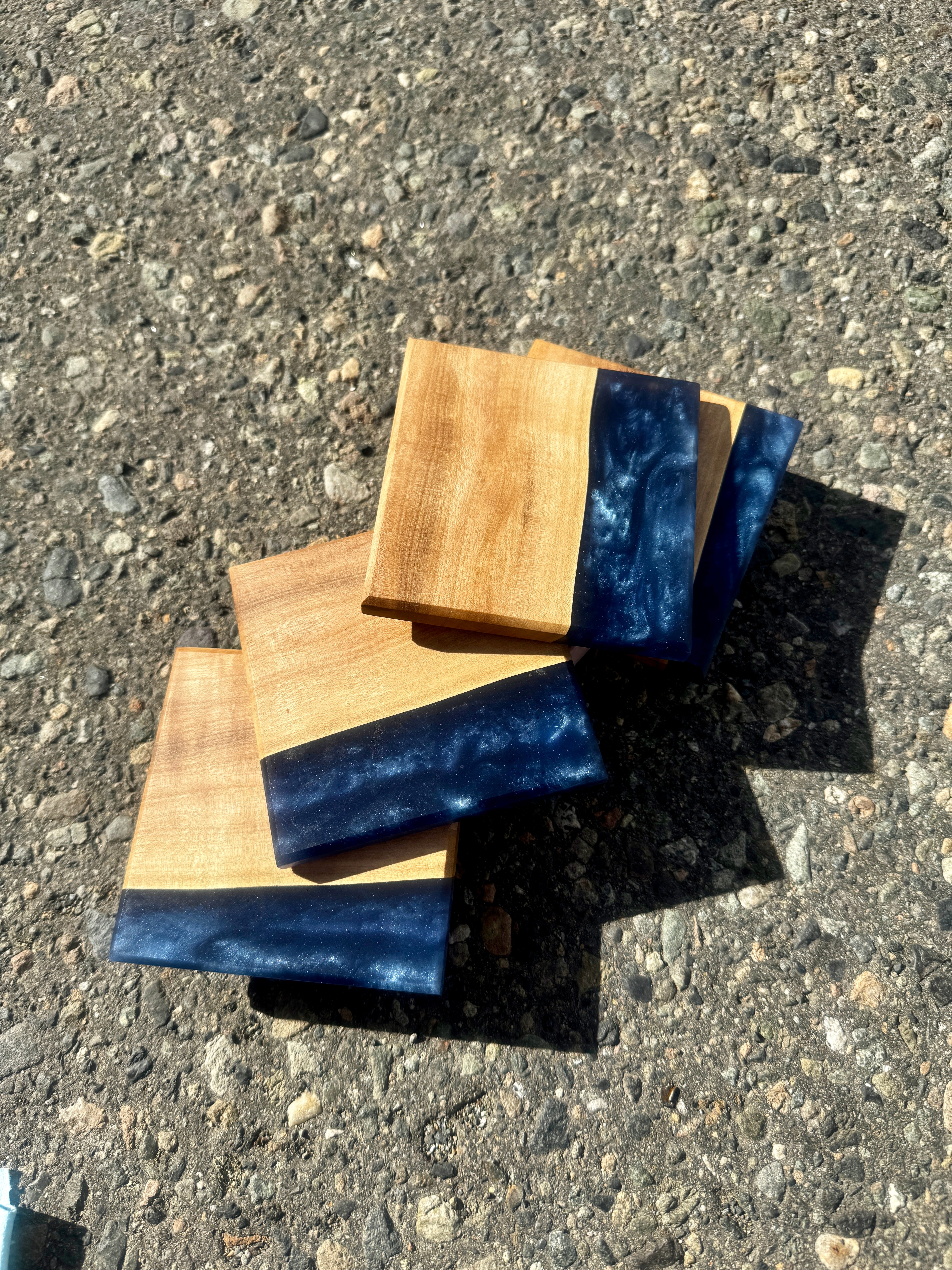 English Walnut & Midnight Coaster Set