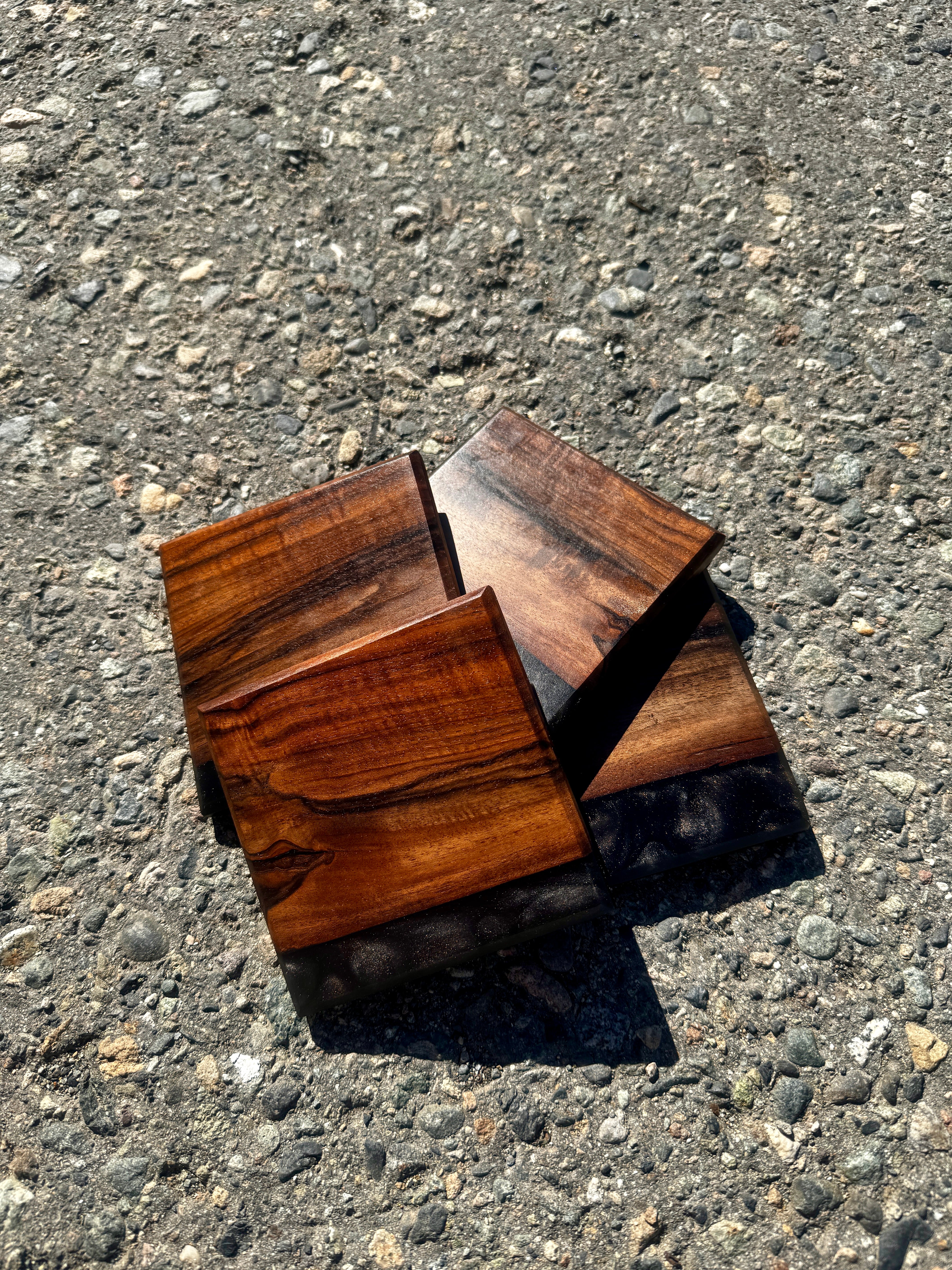 English Walnut & Metallic Black Coaster Set