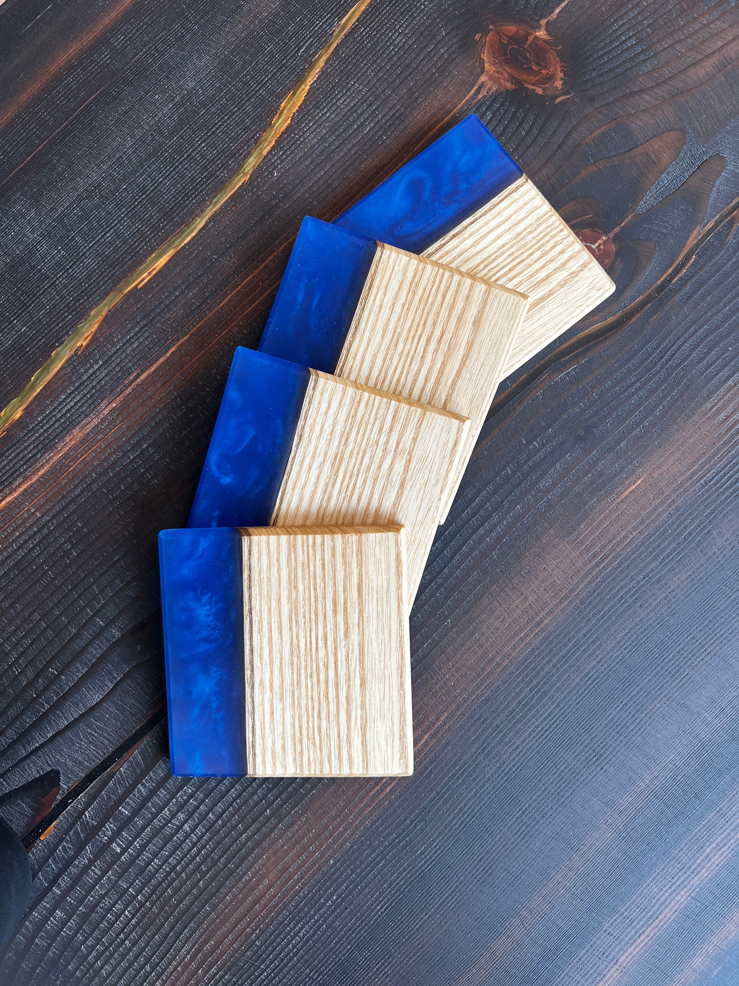 Live Edge Catalpa & Royal Blue Coaster Set