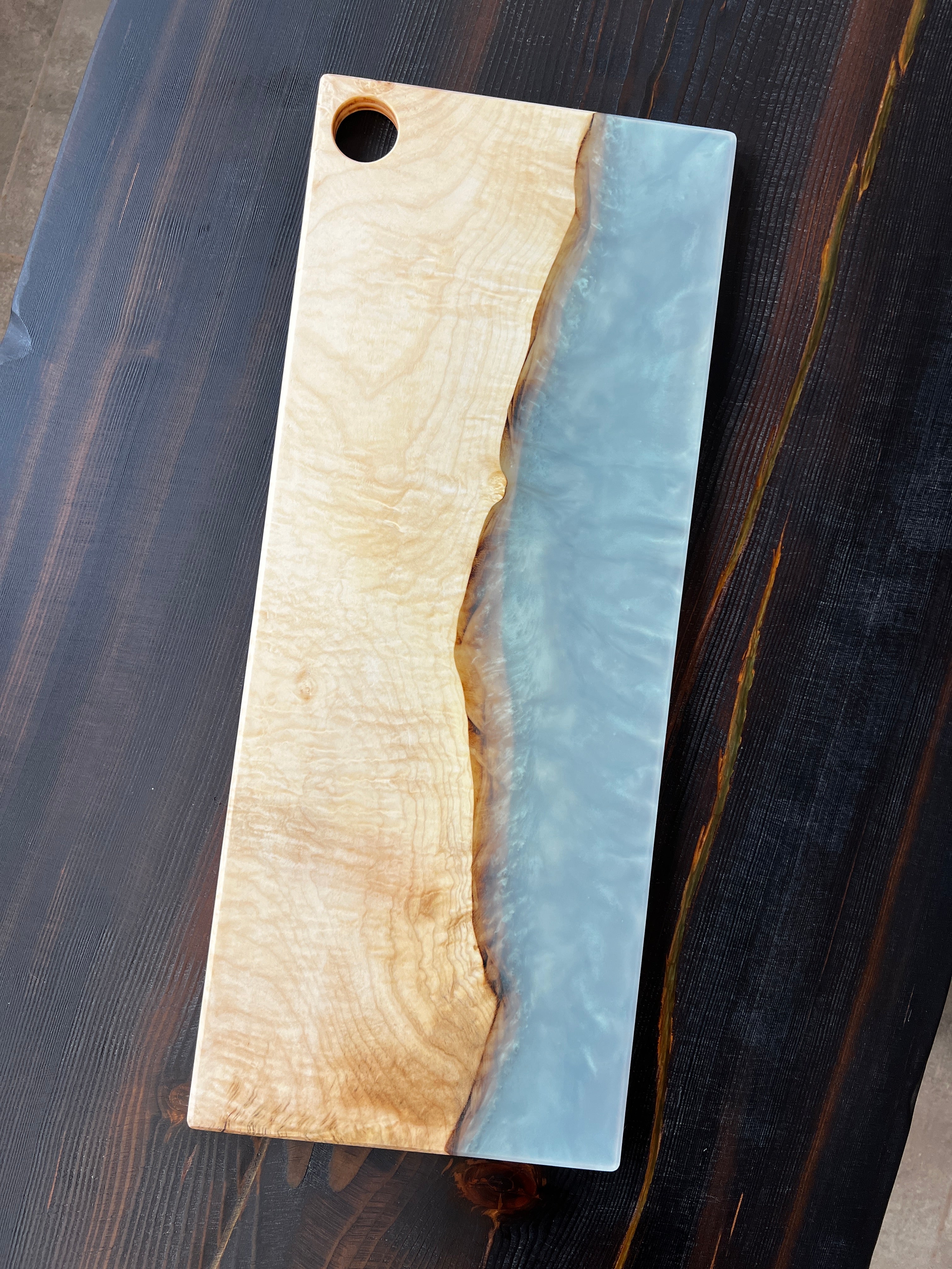 Live Edge Figured Maple & Jellyfish White Resin Charcuterie Board