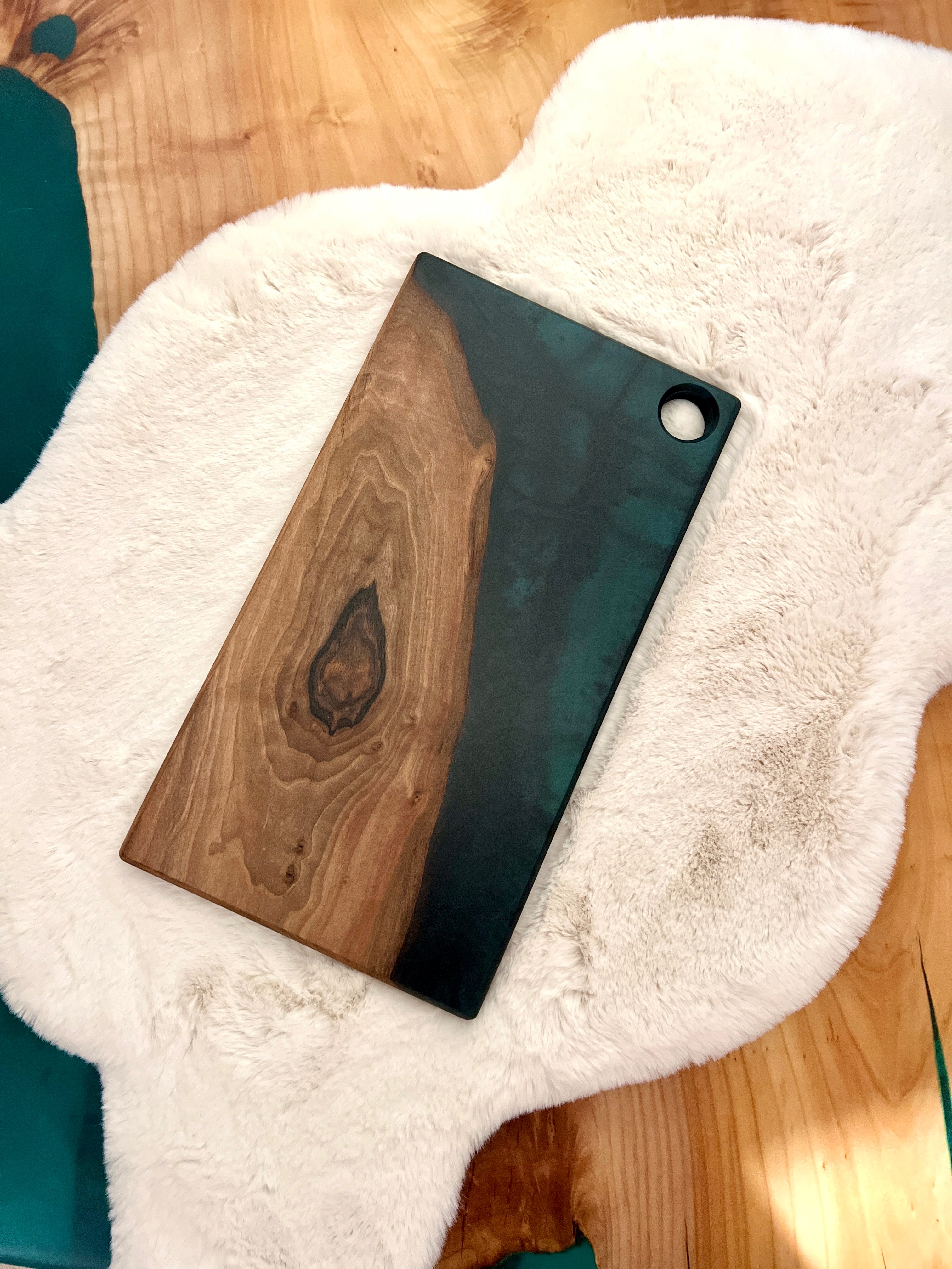 English Walnut & Forest Green Resin Charcuterie Board