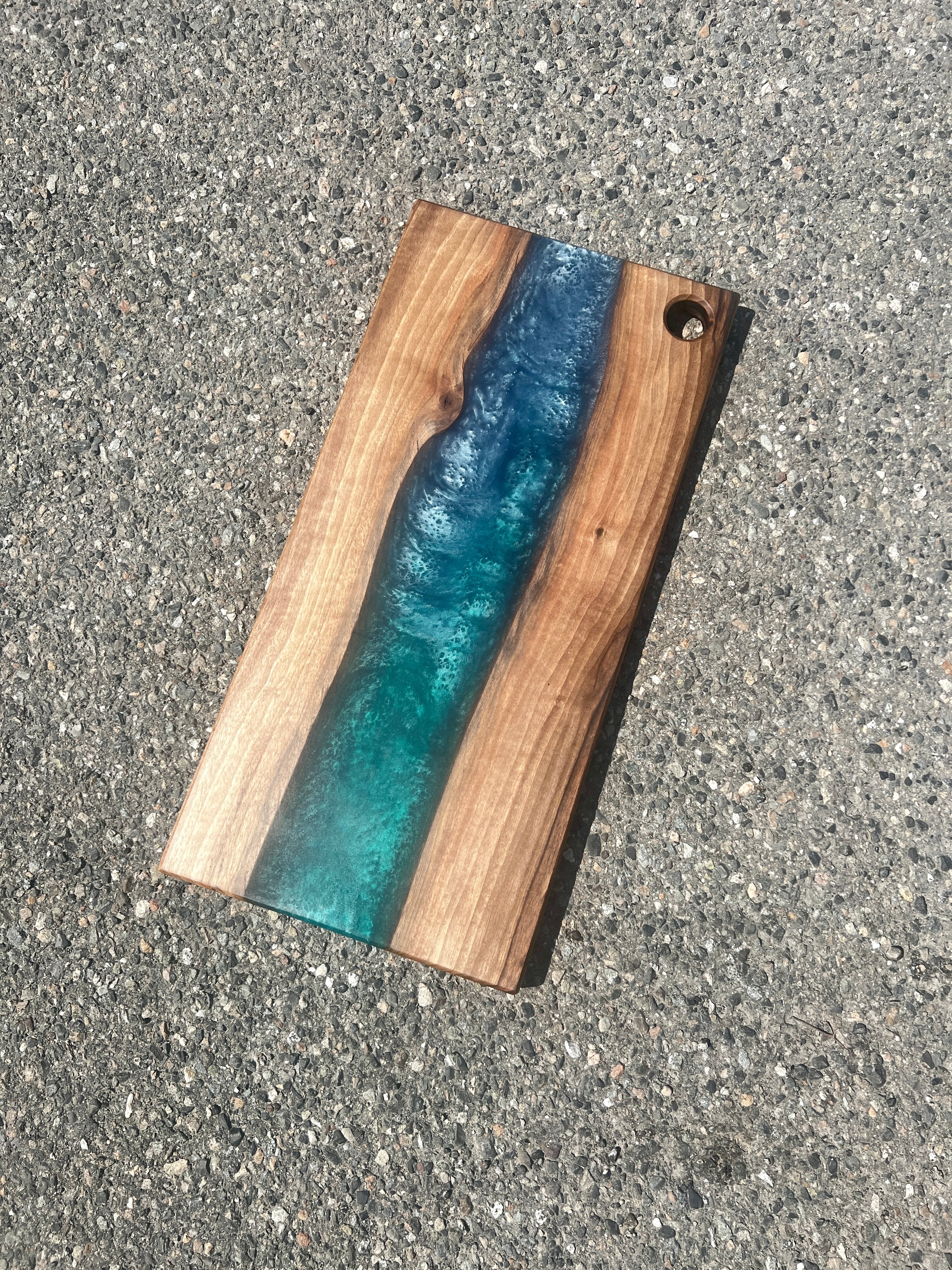 English Walnut & Blue Green Resin Charcuterie Board