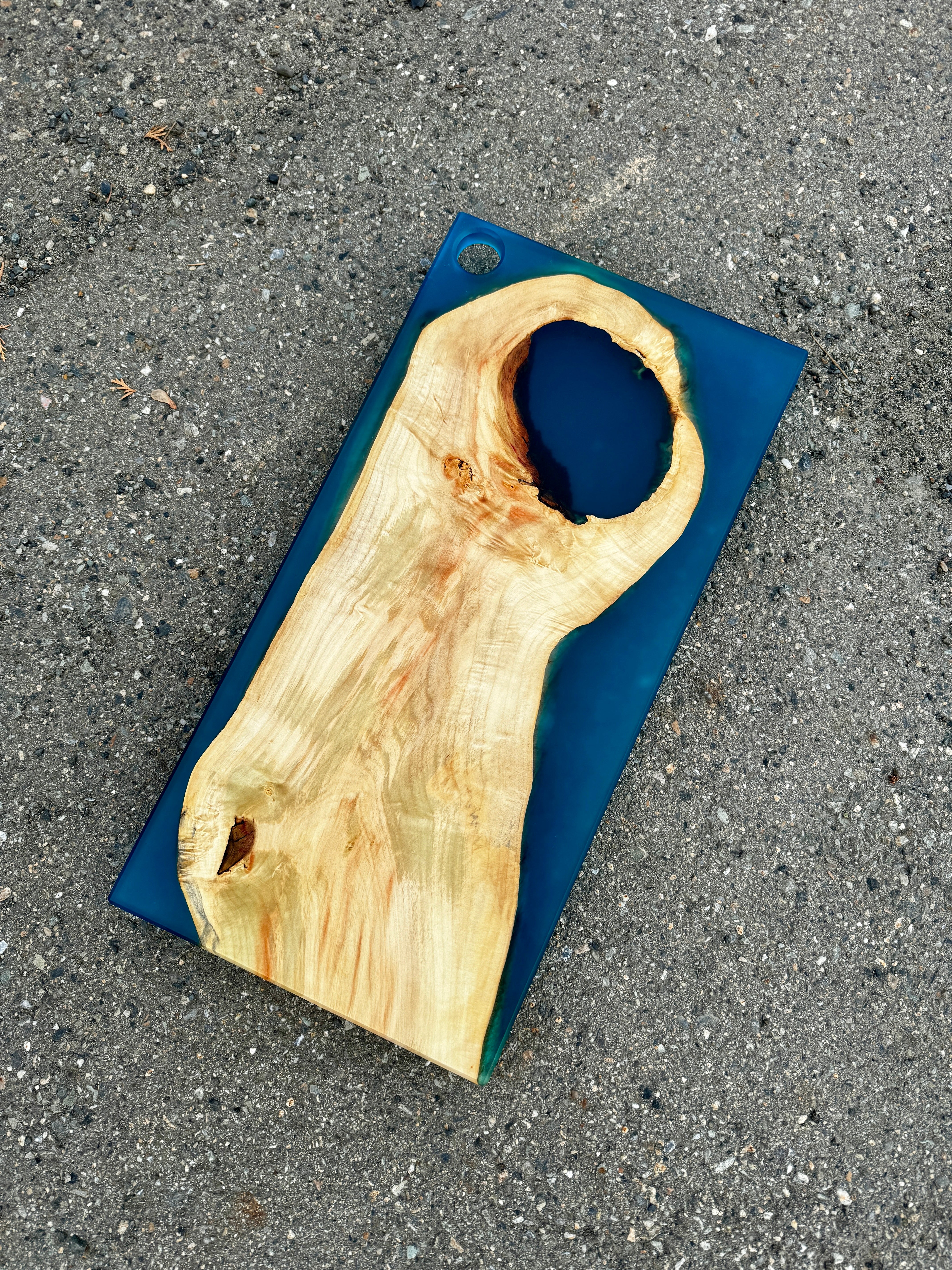 Manitoba Maple & Transparent Blue Resin Charcuterie Board