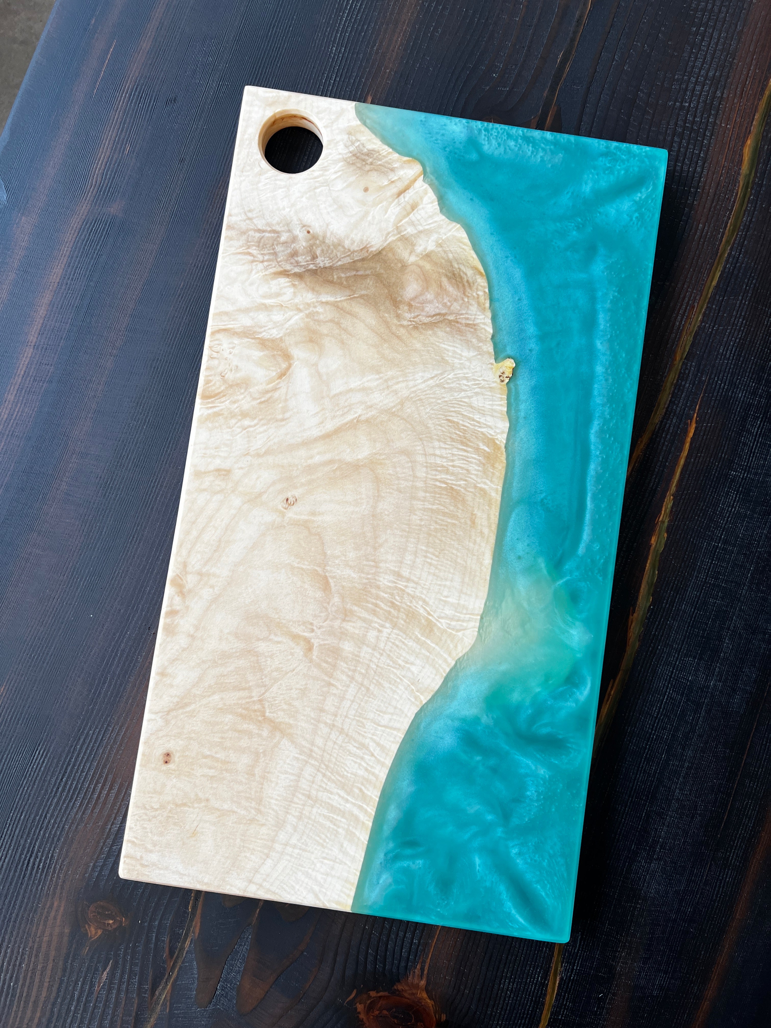 Figured Maple & Mint Metallic Resin Charcuterie Board