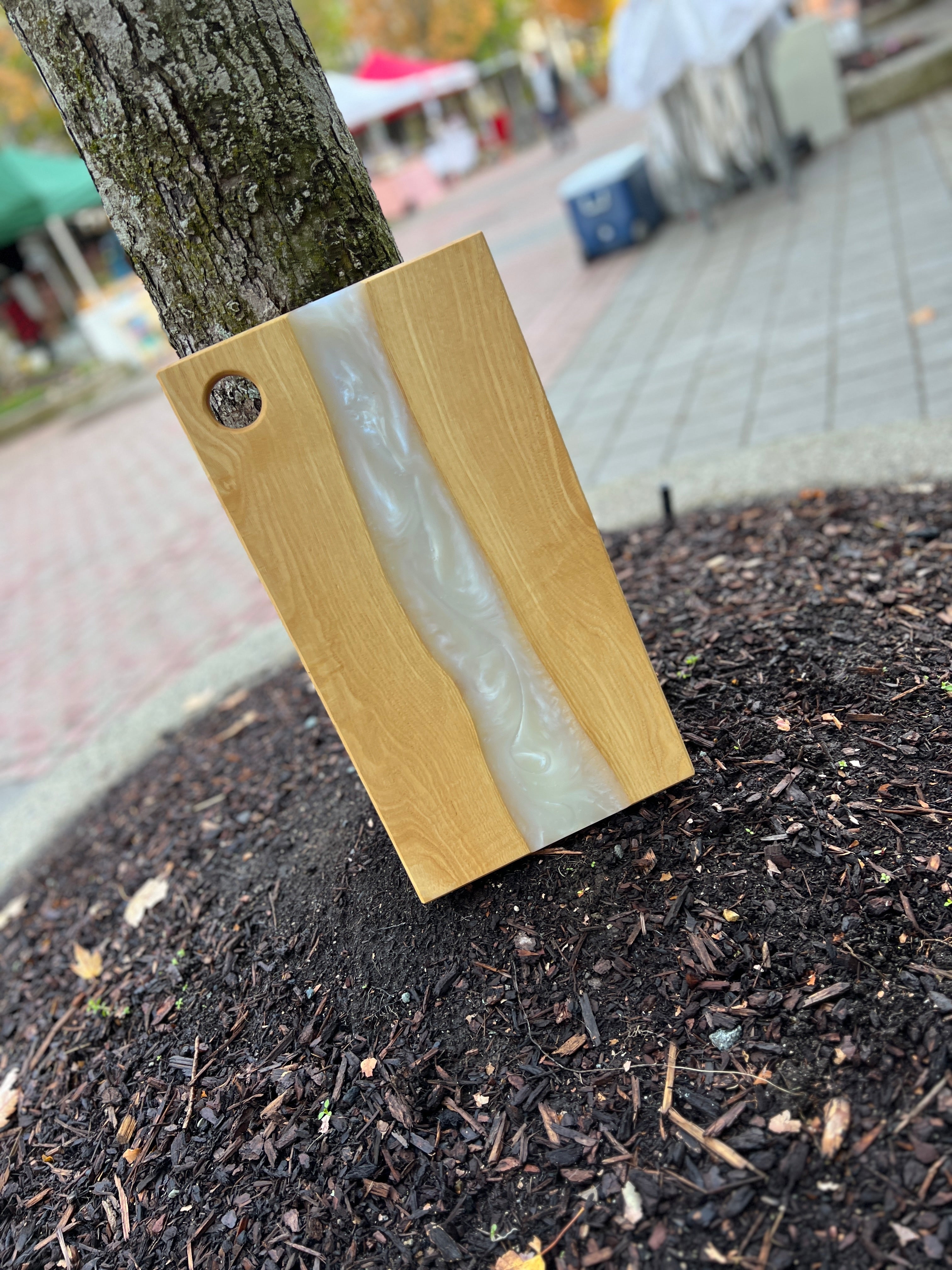 Hard Maple & Metallic White Resin Charcuterie Board