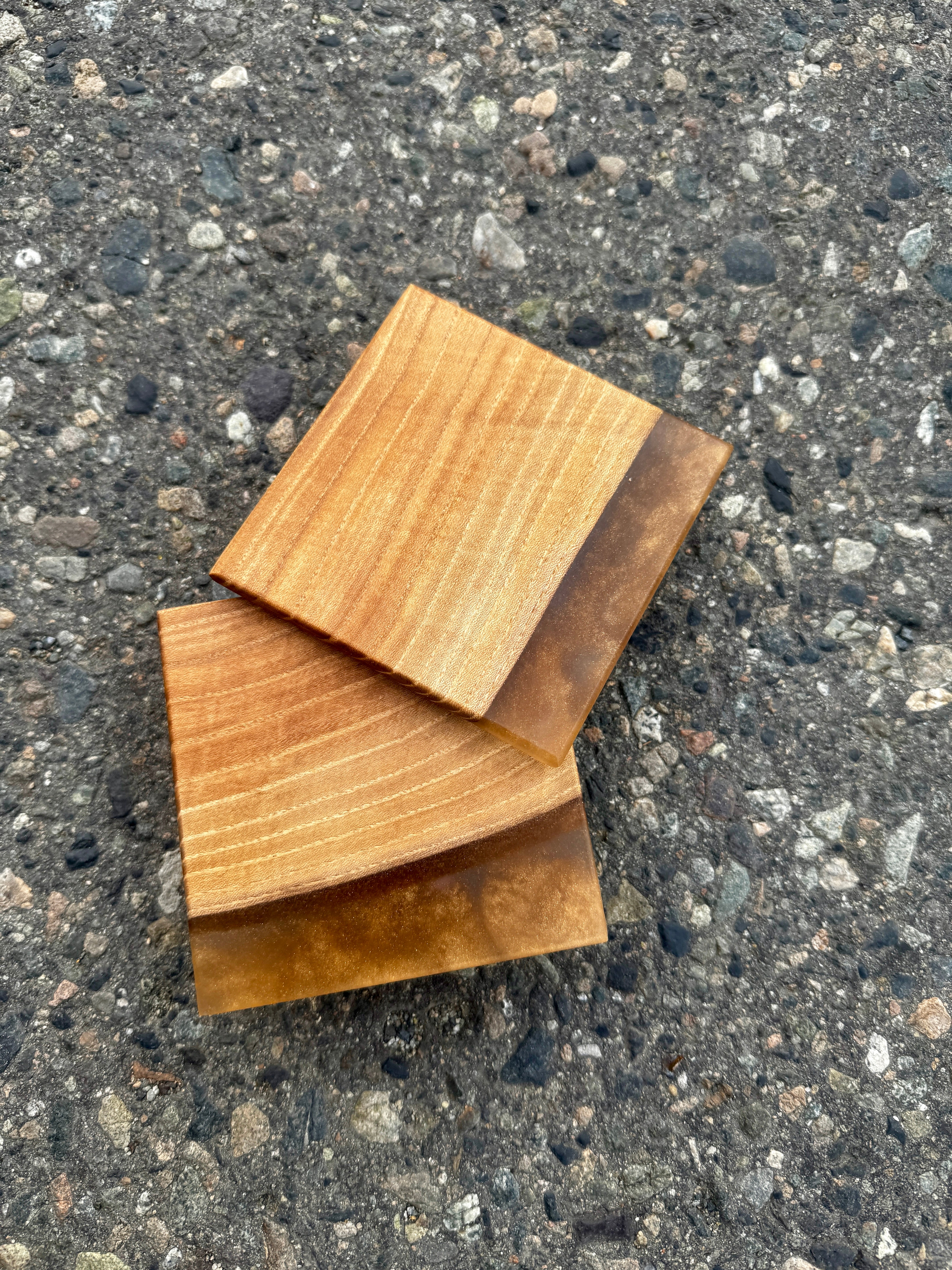 Siberian Elm & Metallic Gold Coaster Pair