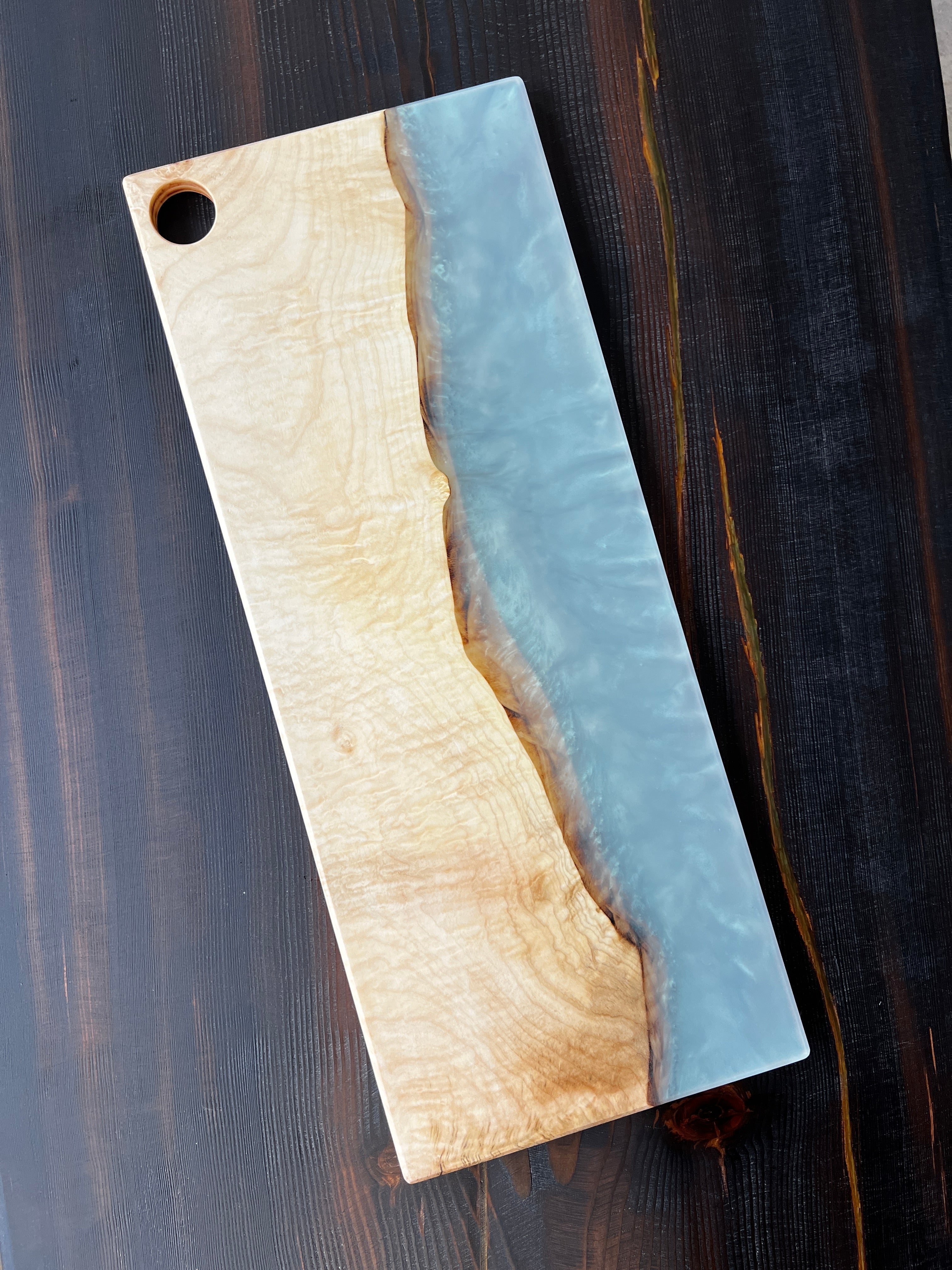 Live Edge Figured Maple & Jellyfish White Resin Charcuterie Board