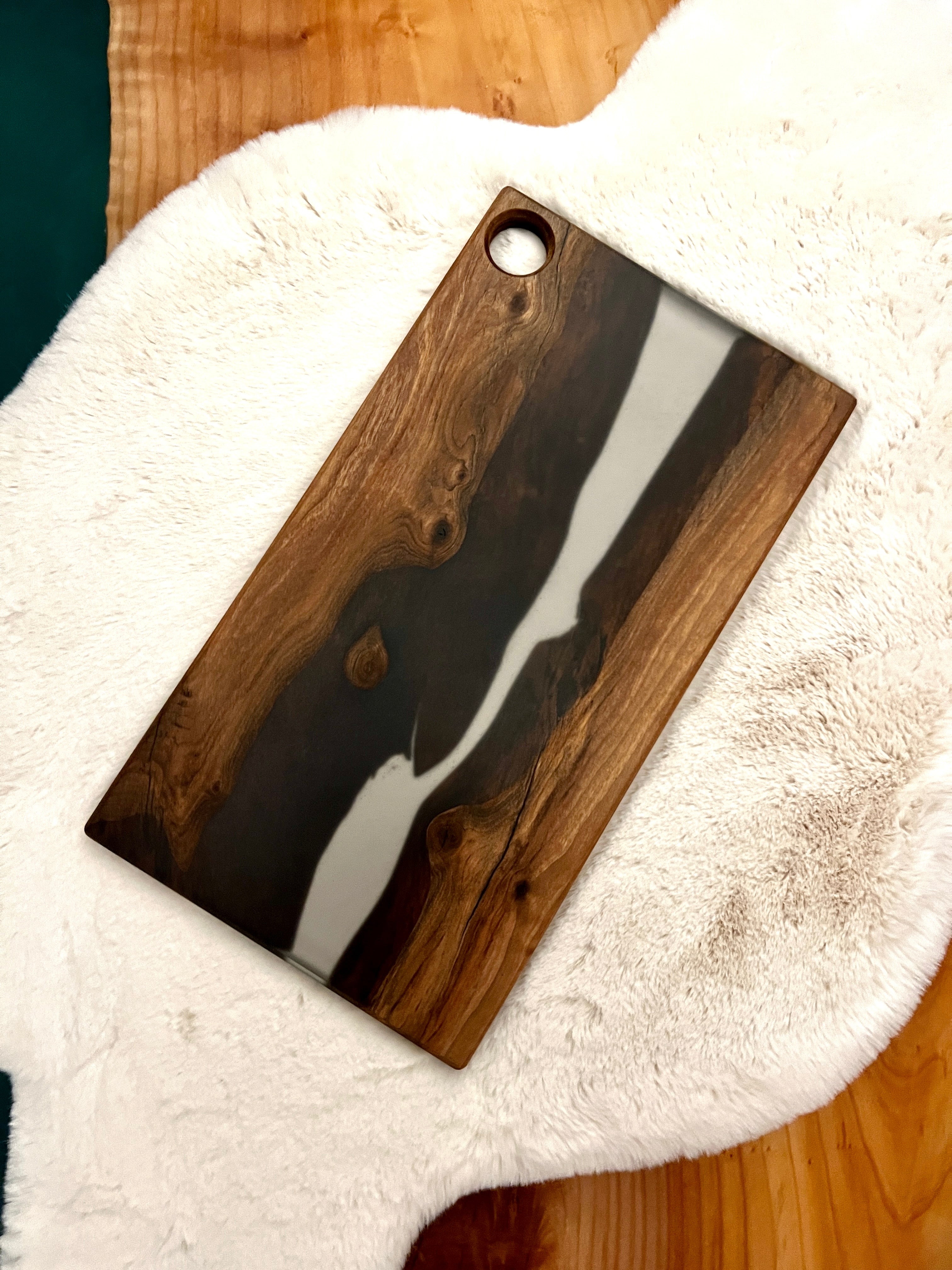 English Walnut & Smoke Grey Resin Charcuterie Board