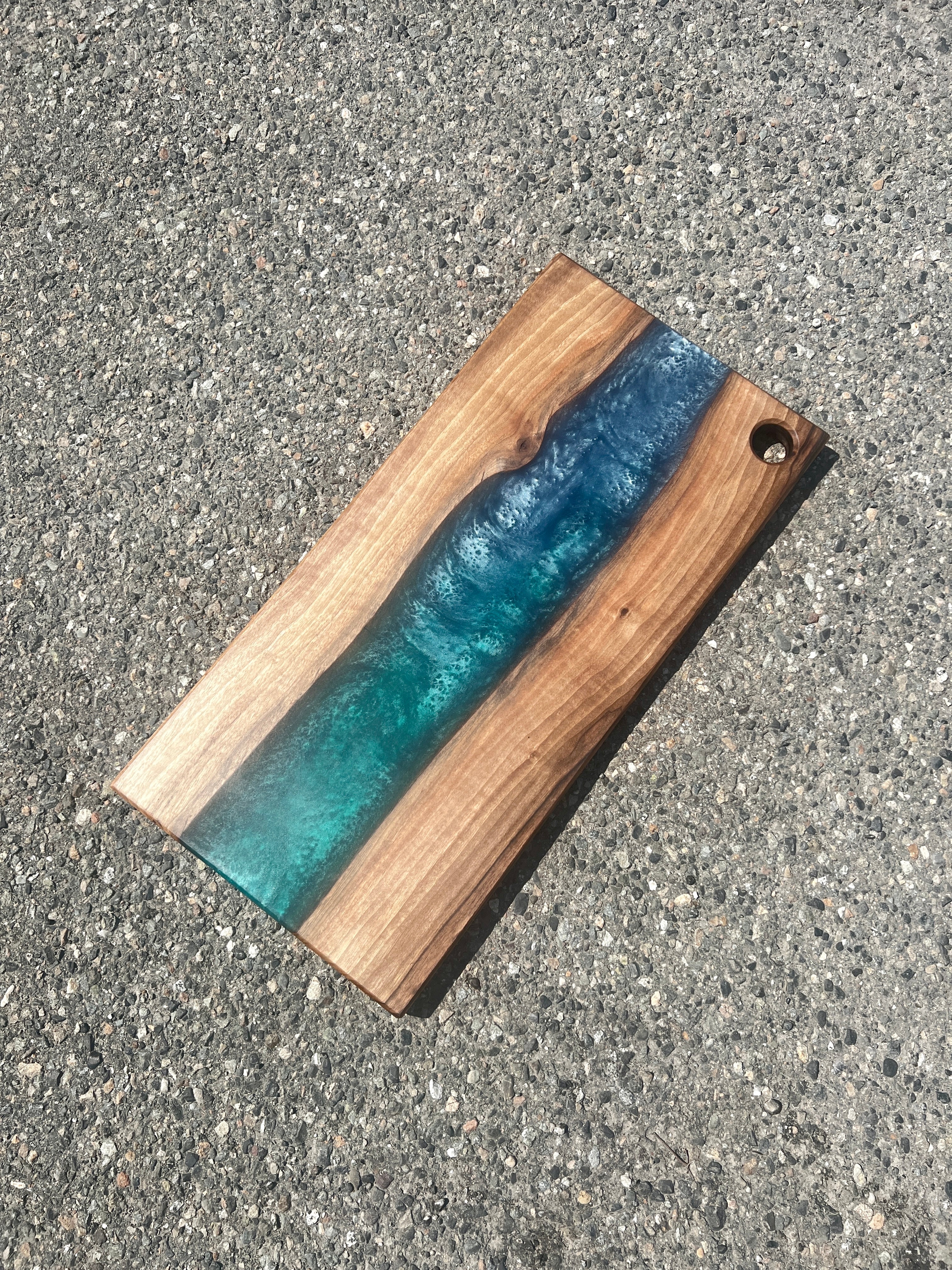 English Walnut & Blue Green Resin Charcuterie Board