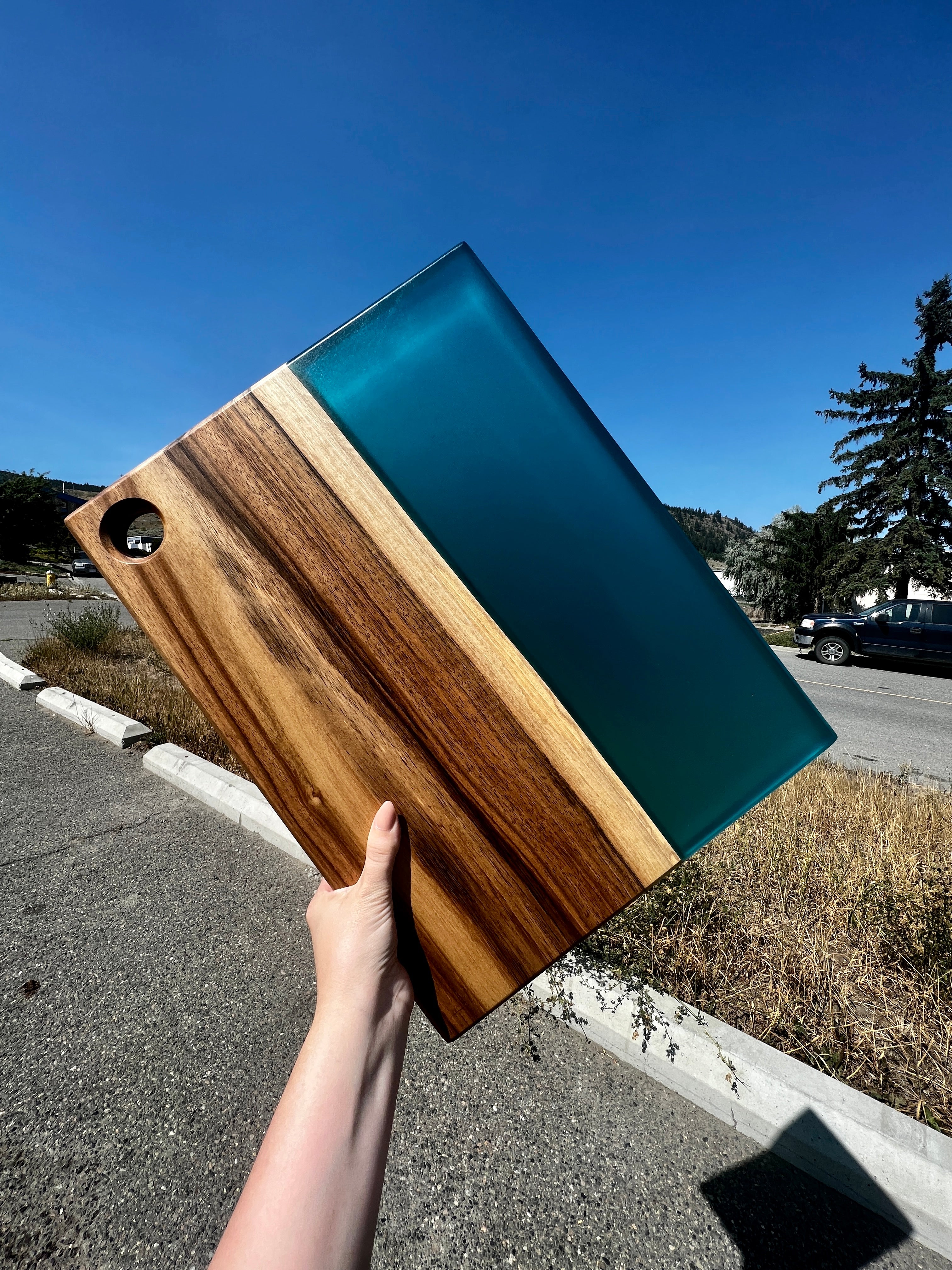 English Walnut & Transparent Teal Charcuterie Board