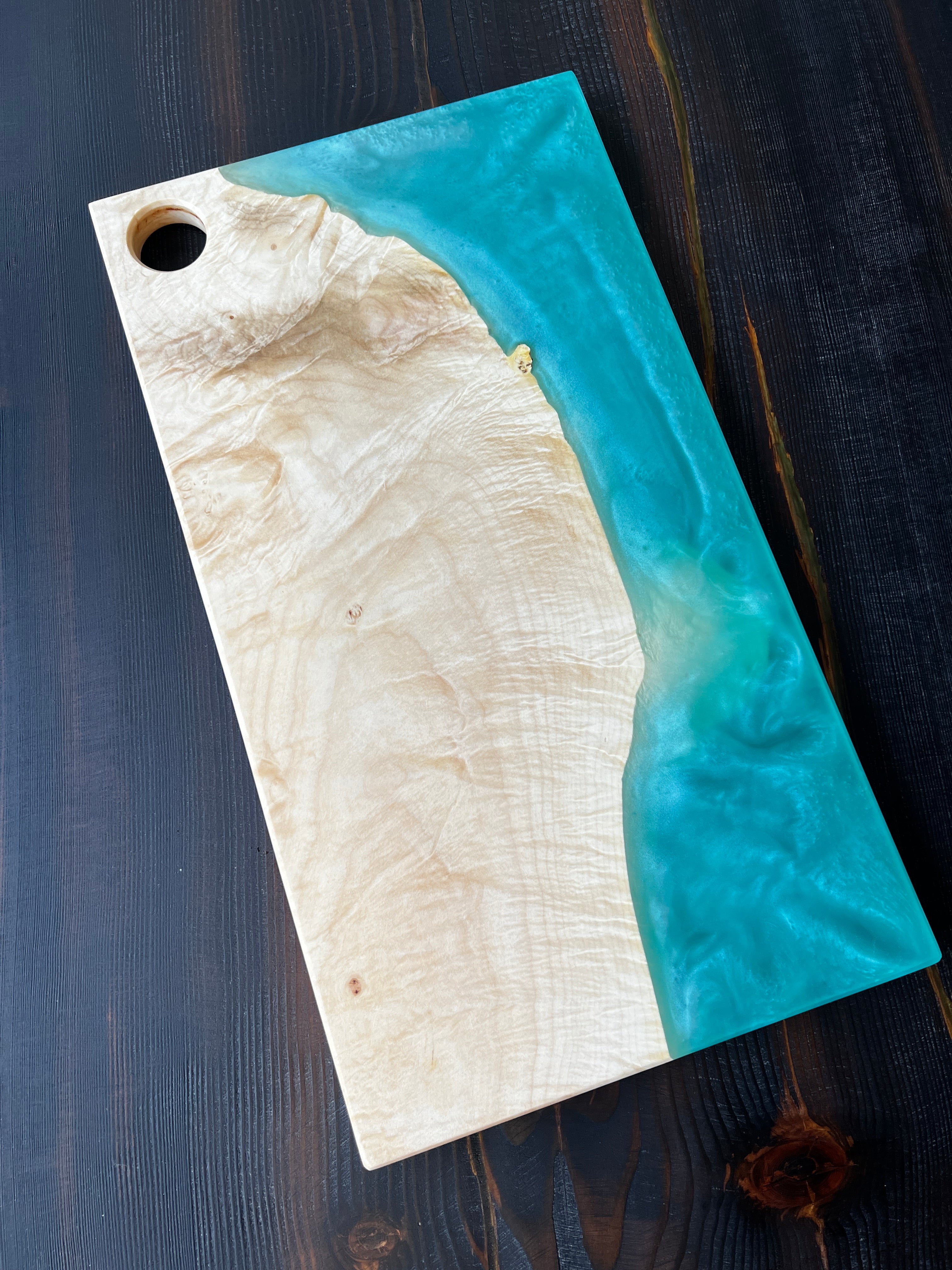 Figured Maple & Mint Metallic Resin Charcuterie Board
