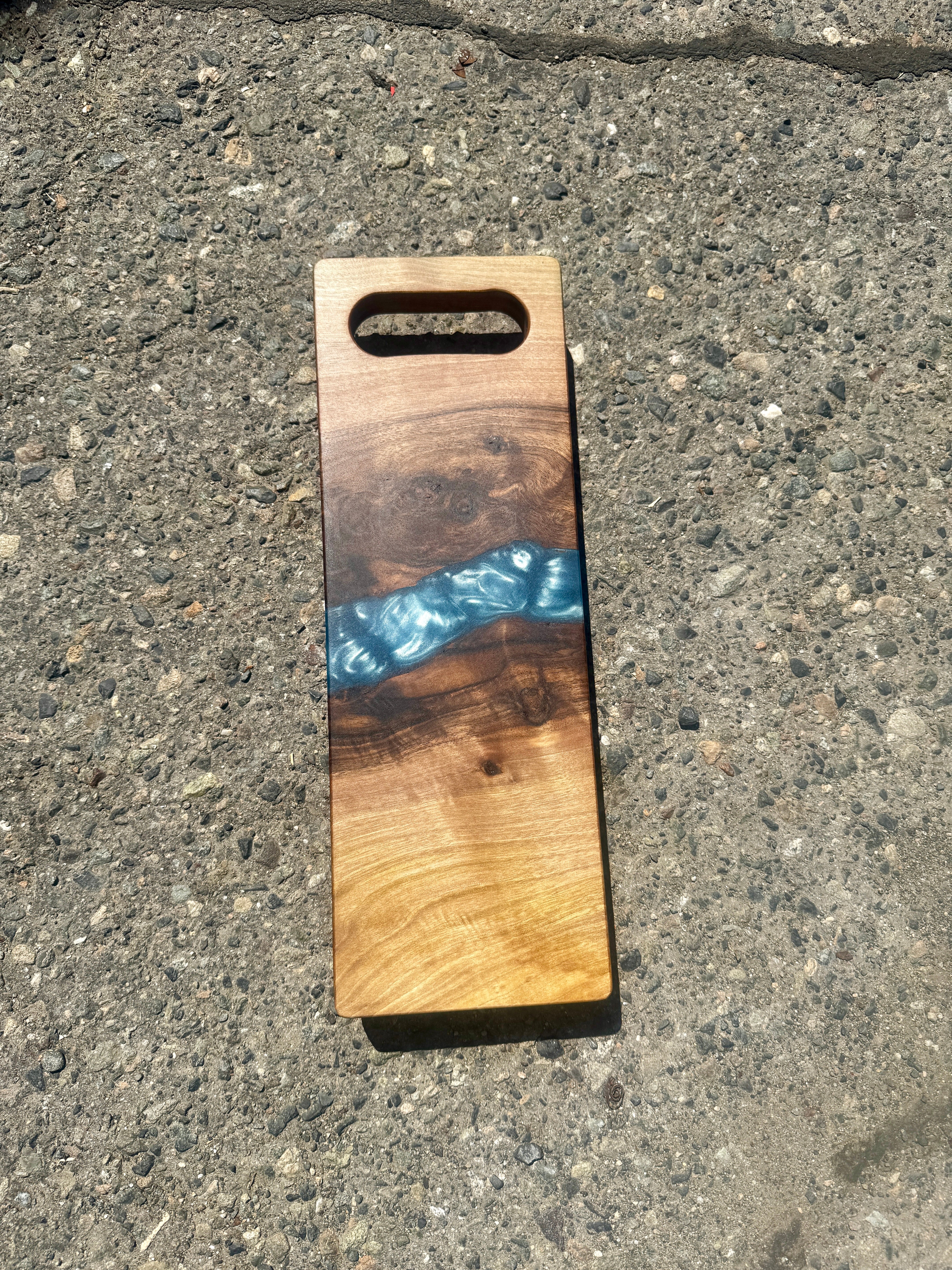 English Walnut & Steel Blue Resin Charcuterie Board