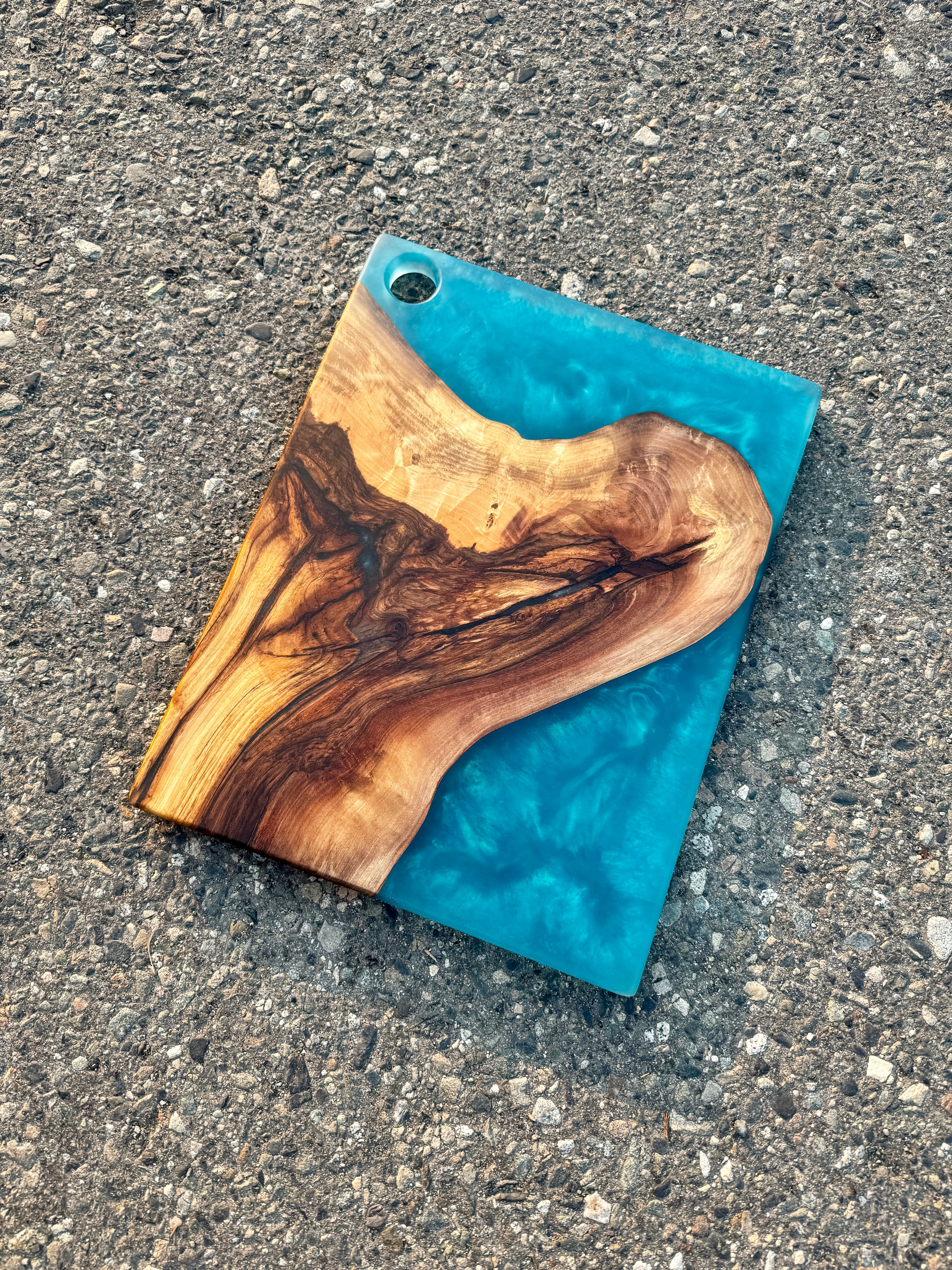 English Walnut & Caribbean Blue Resin Charcuterie Board