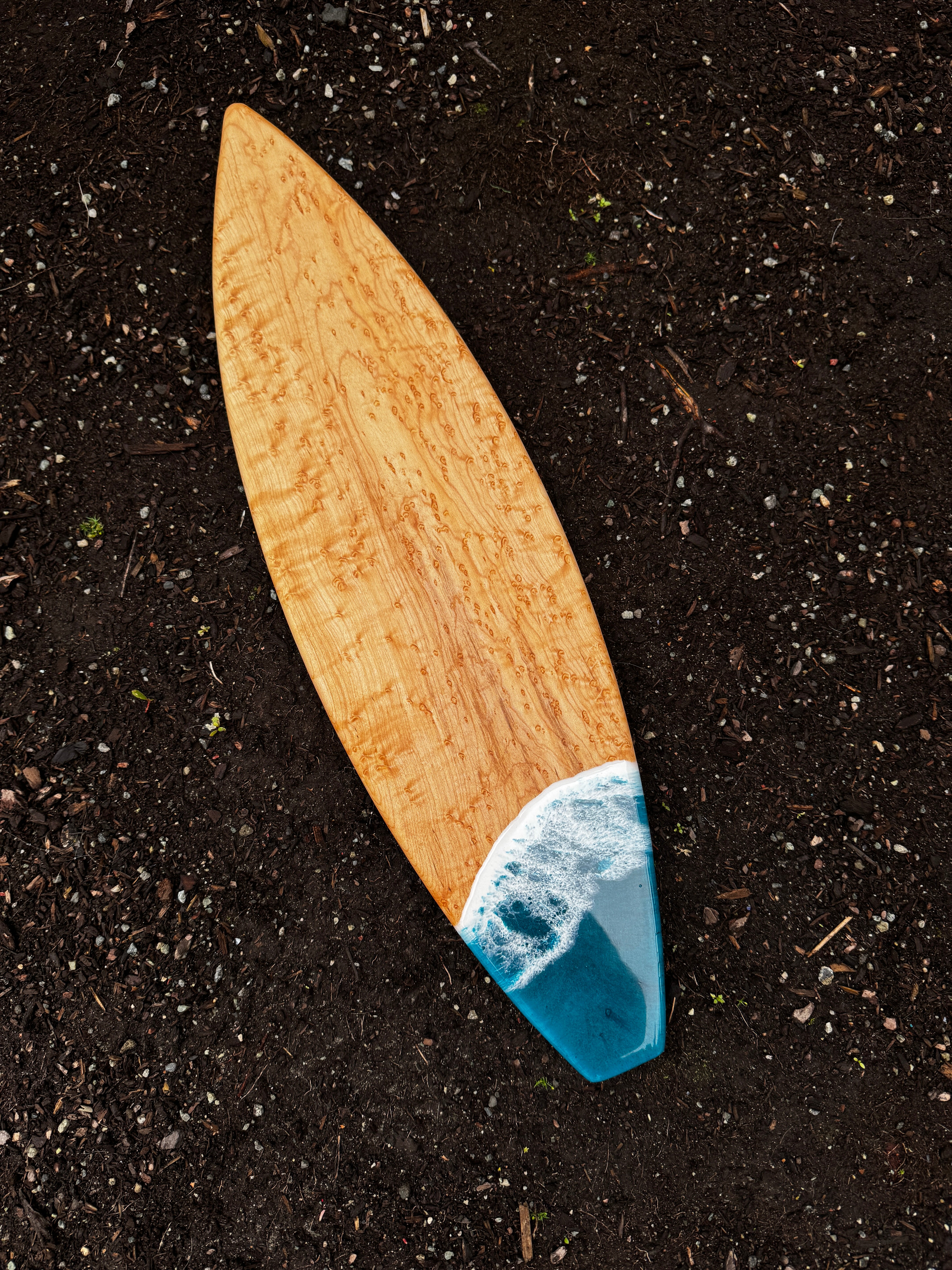 Birdseye Maple & Blue Diamond Surfboard Serving Board