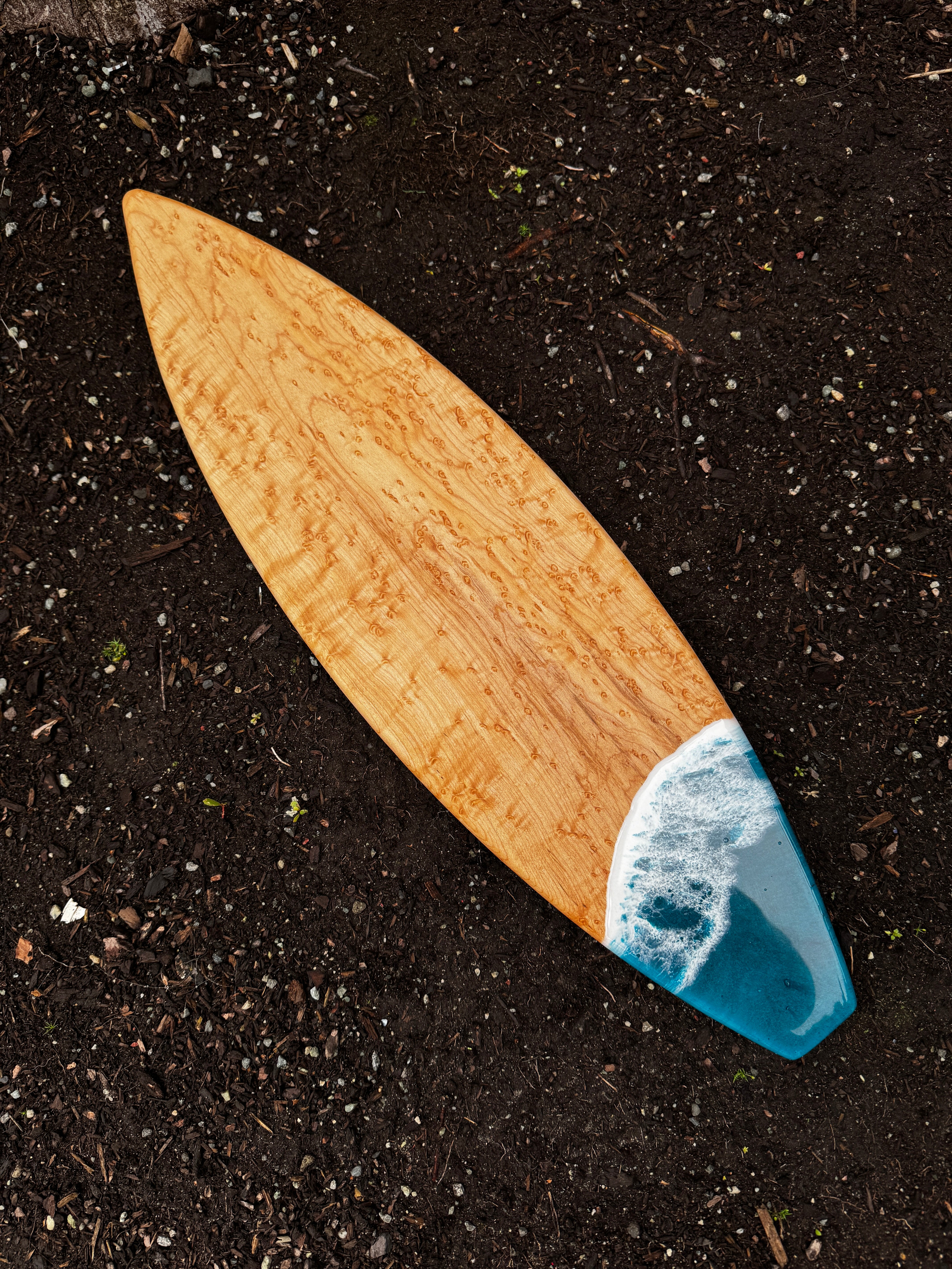 Birdseye Maple & Blue Diamond Surfboard Serving Board
