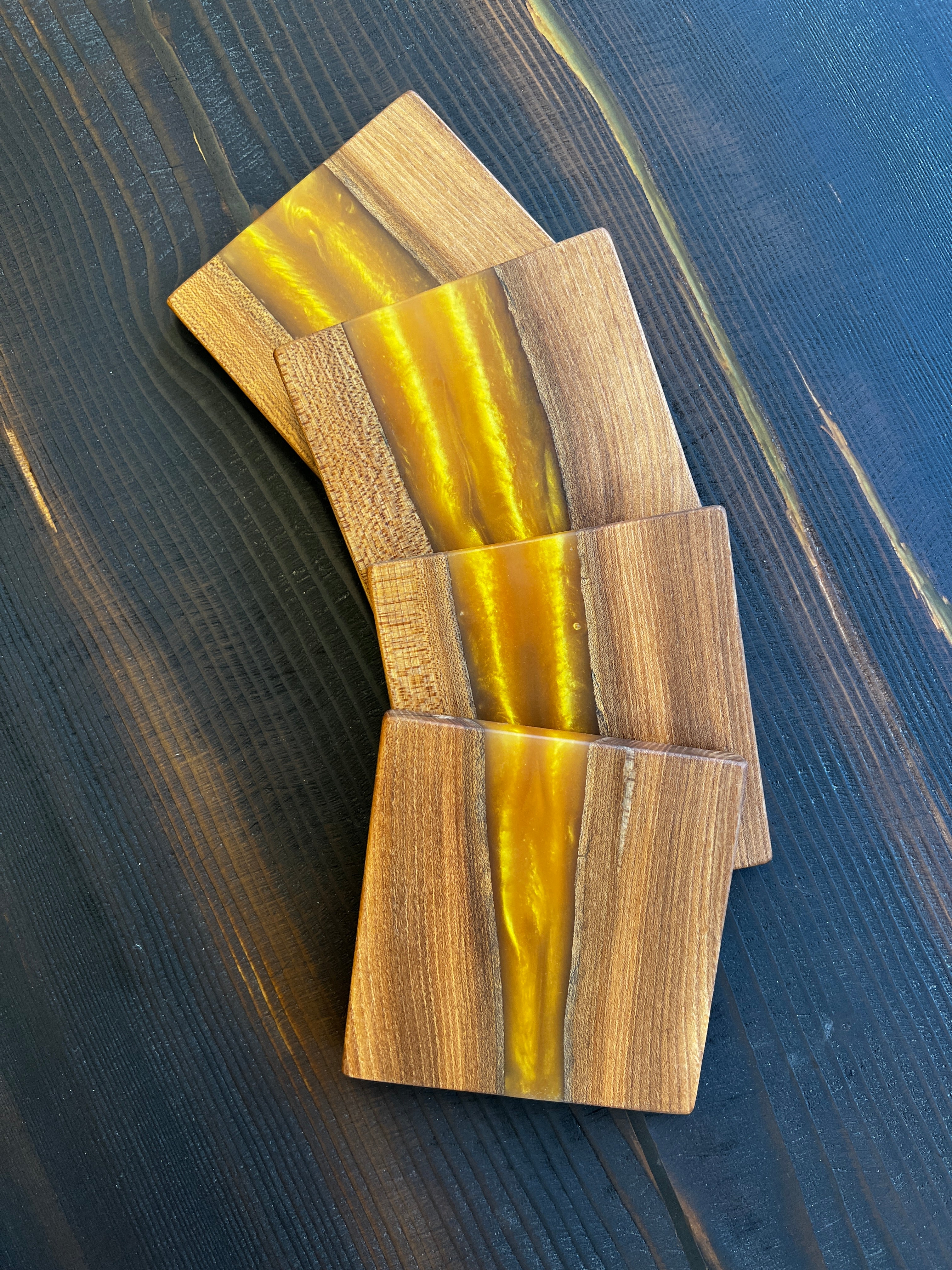 Siberian Elm & Metallic Gold Coaster Set