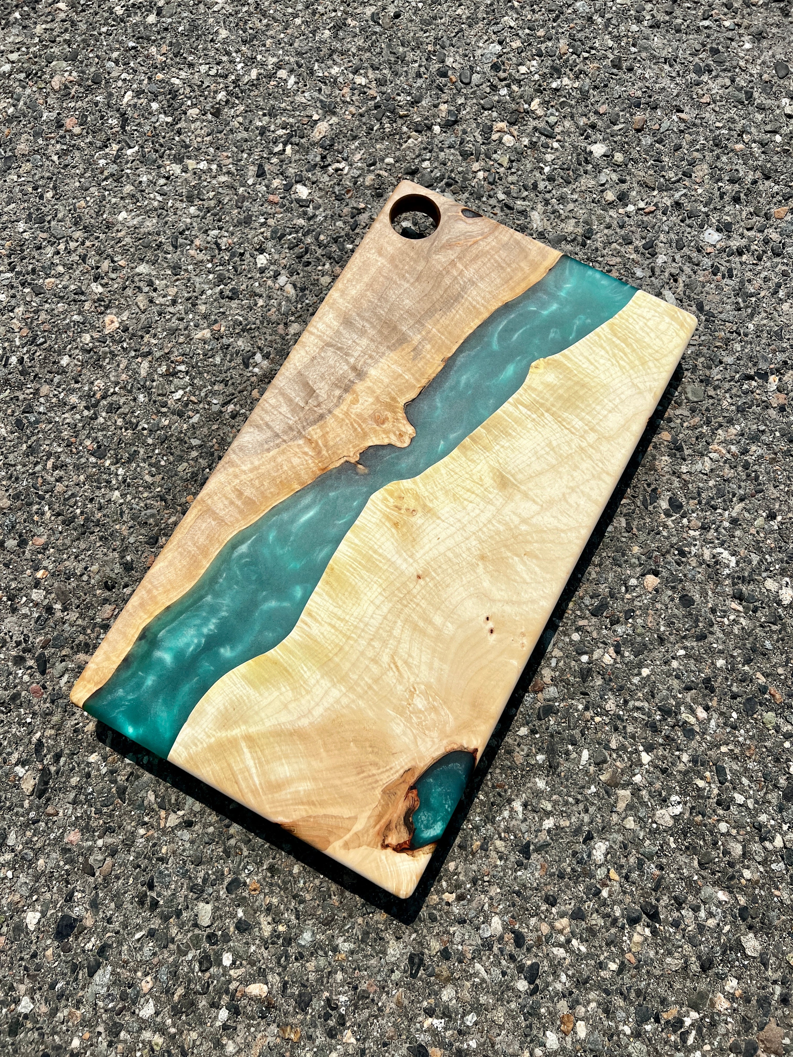 Figured Maple & Tropical Teal Resin Charcuterie Board