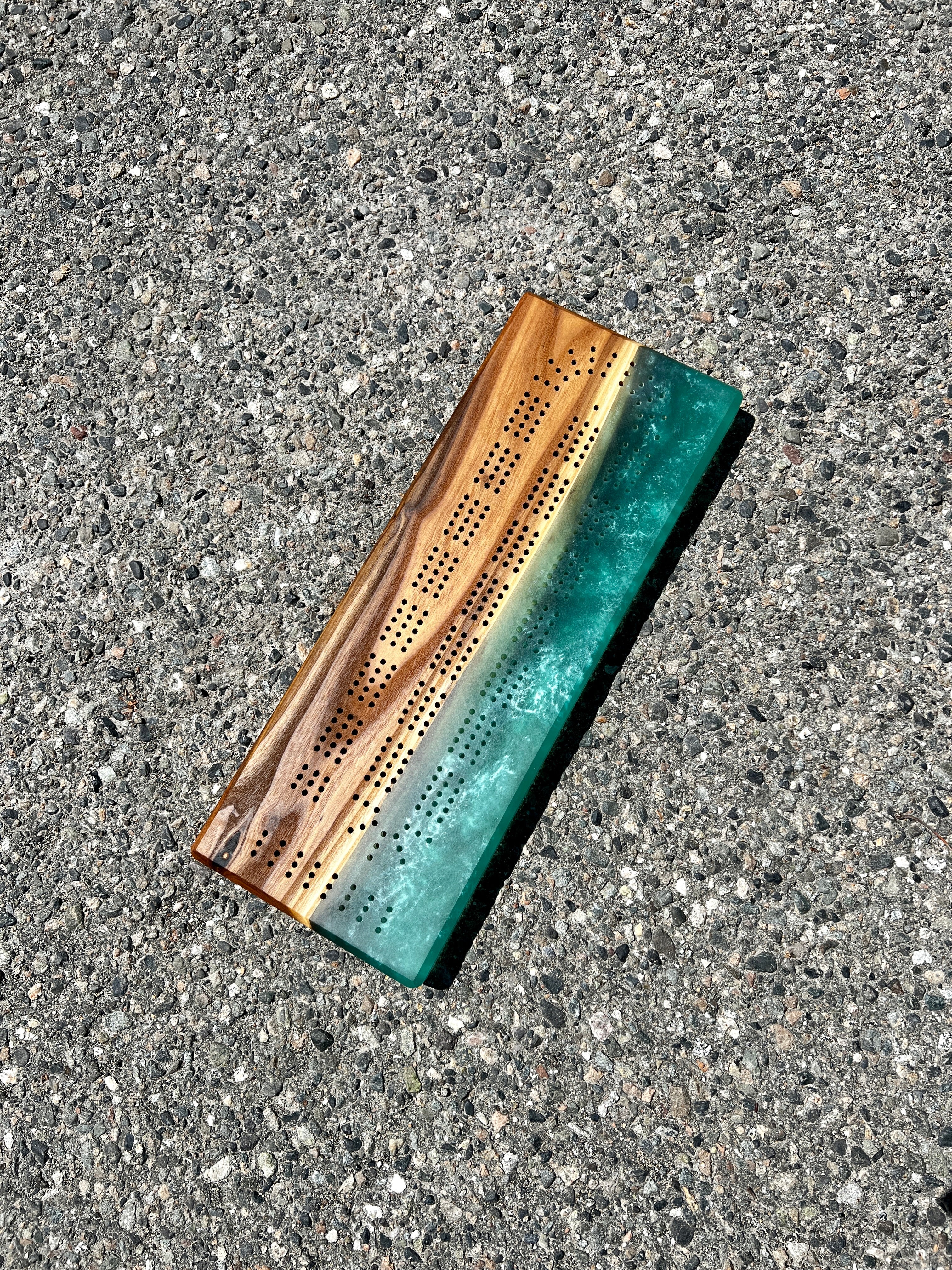 Russian Olive & Tropical Teal Cribbage Board