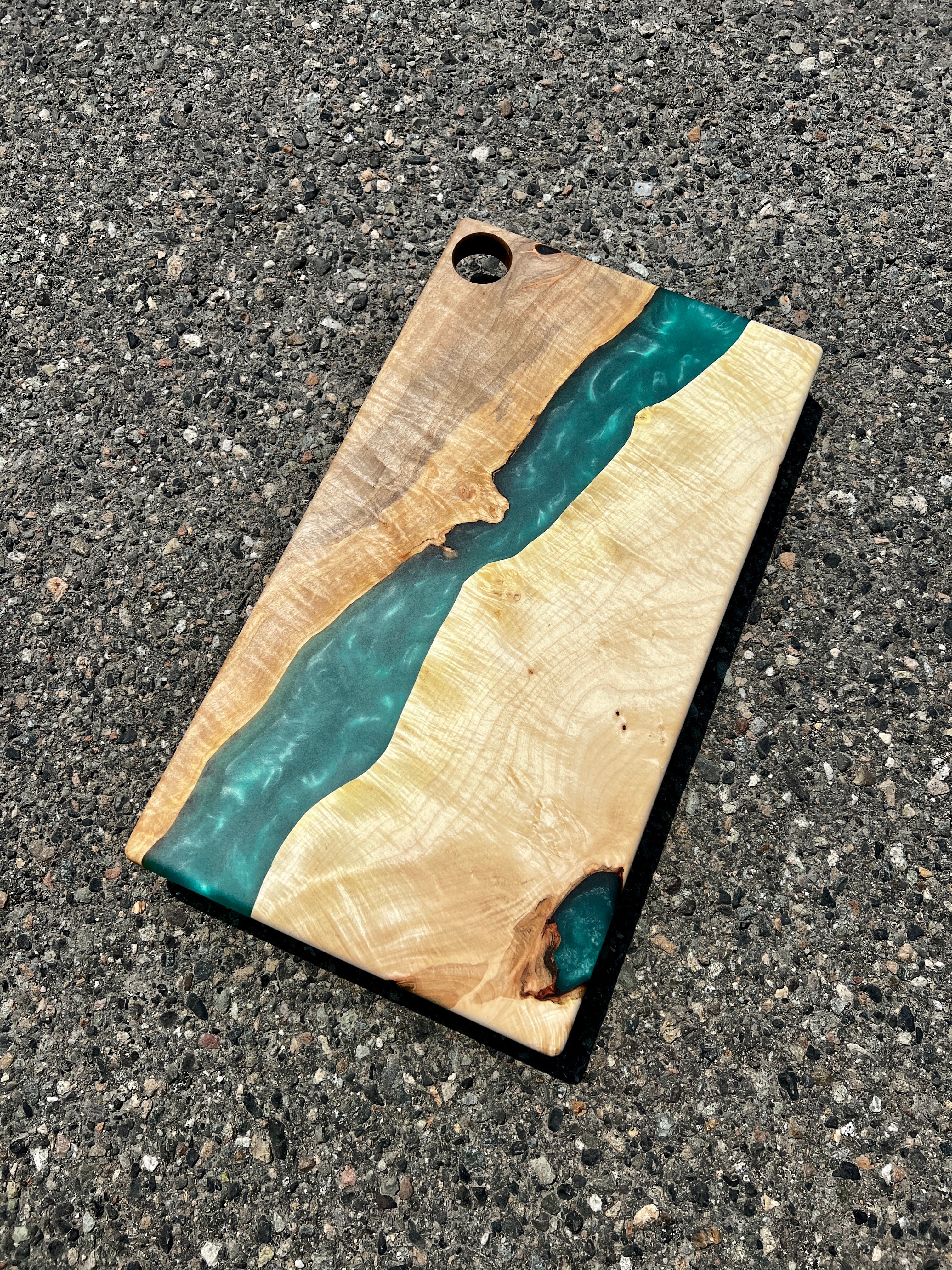 Figured Maple & Tropical Teal Resin Charcuterie Board