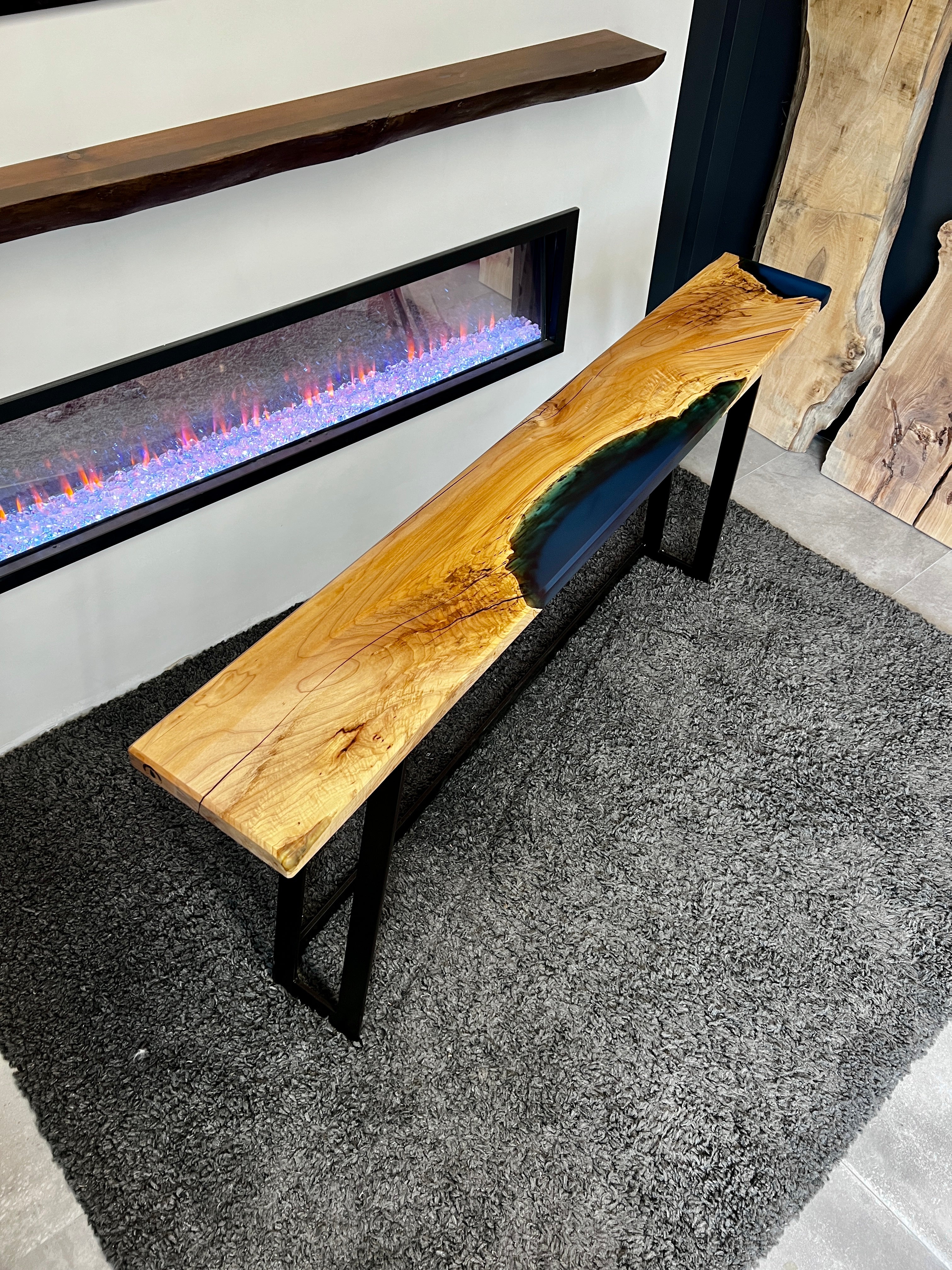 Figured Maple & Ocean Blue Console Table