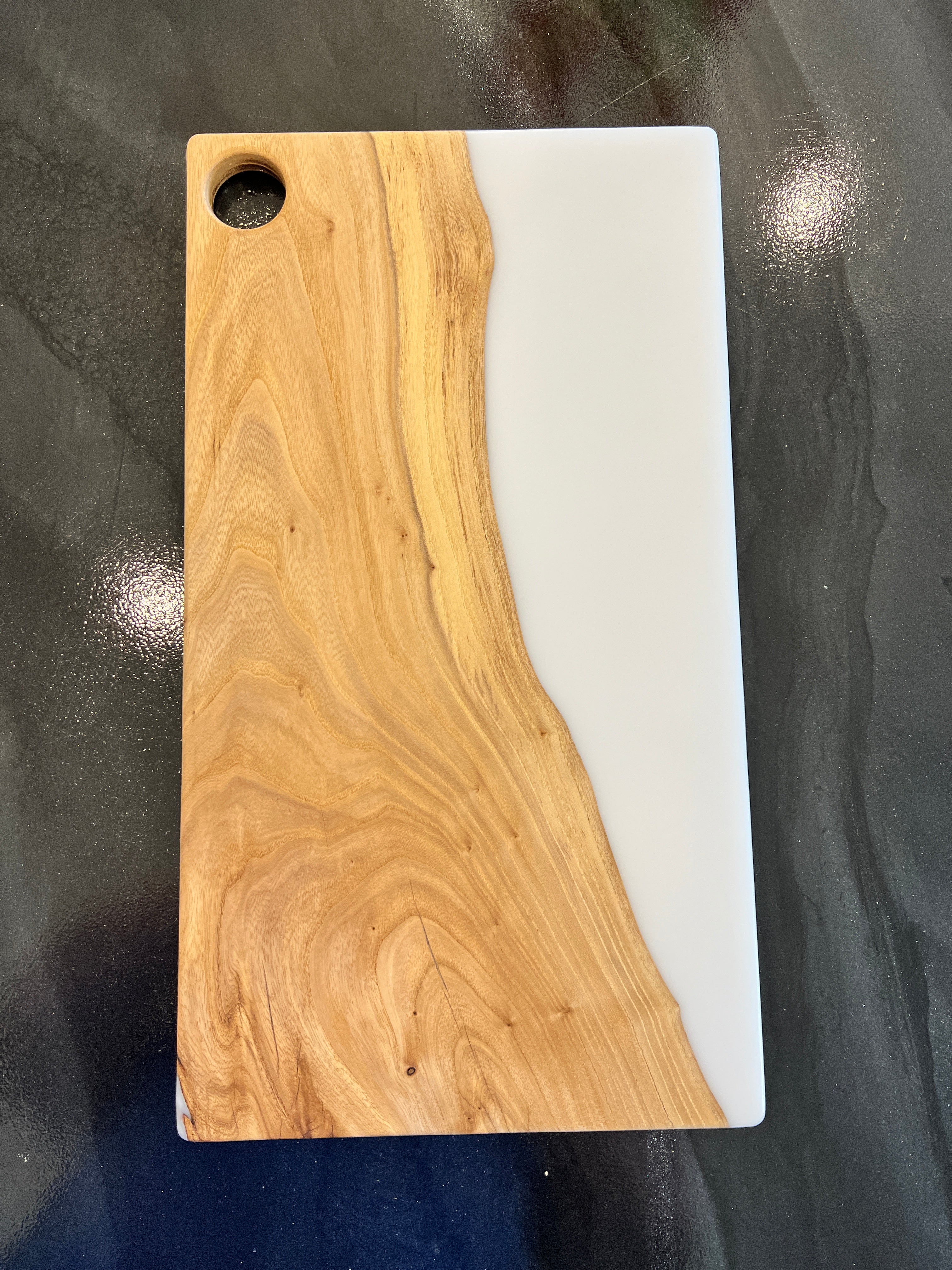 Live Edge Elm & White Opaque Resin Charcuterie Board