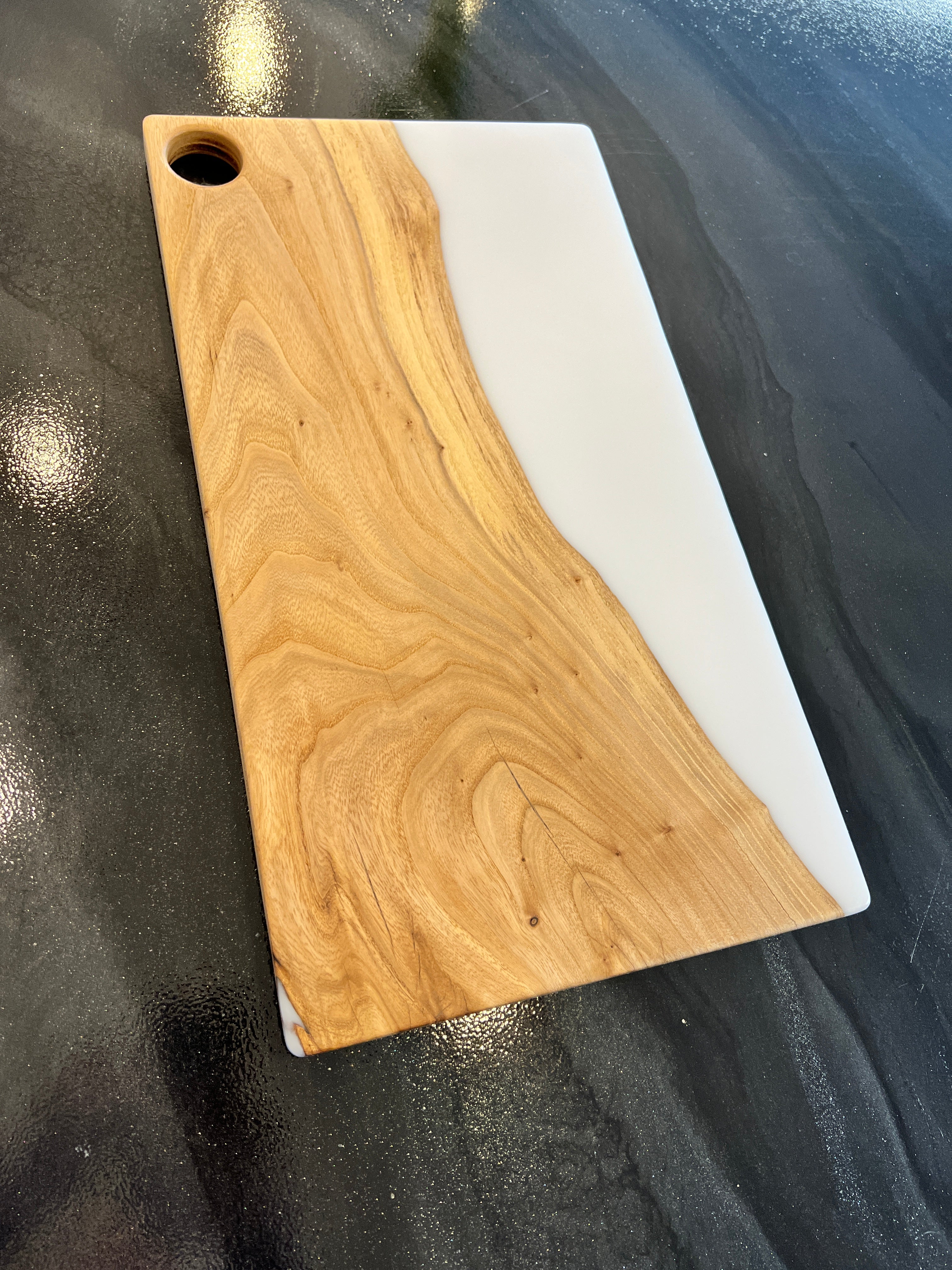 Live Edge Elm & White Opaque Resin Charcuterie Board
