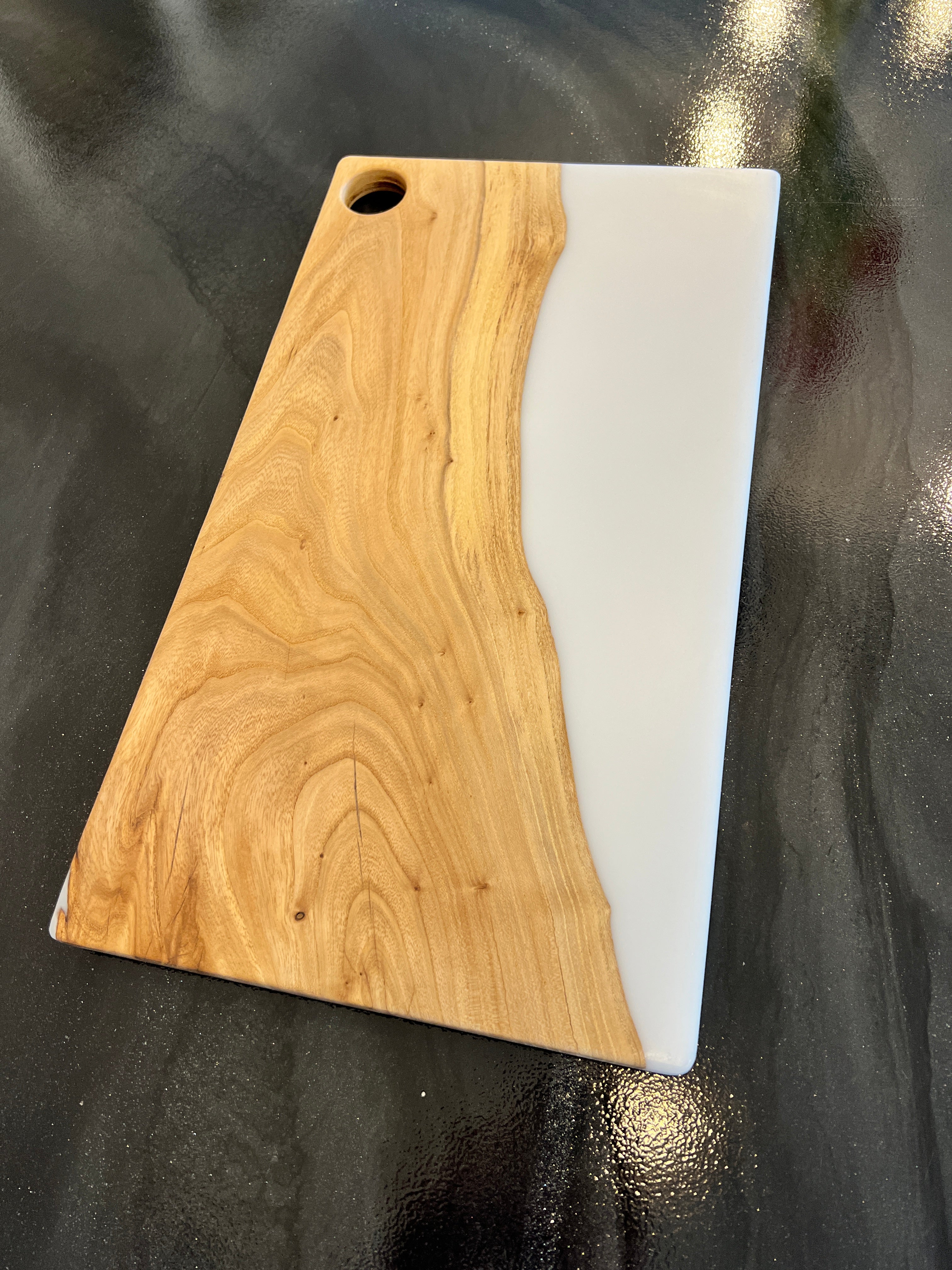 Live Edge Elm & White Opaque Resin Charcuterie Board
