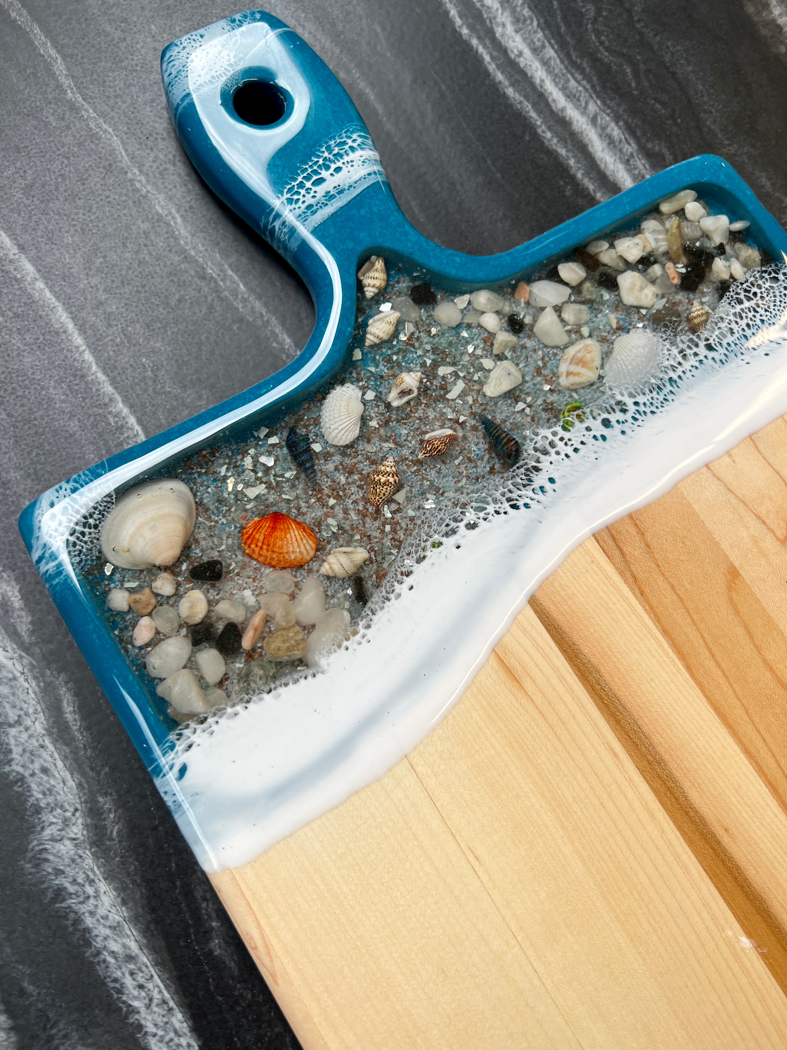 Deep Teal Beach Inspired Maple Serving Board