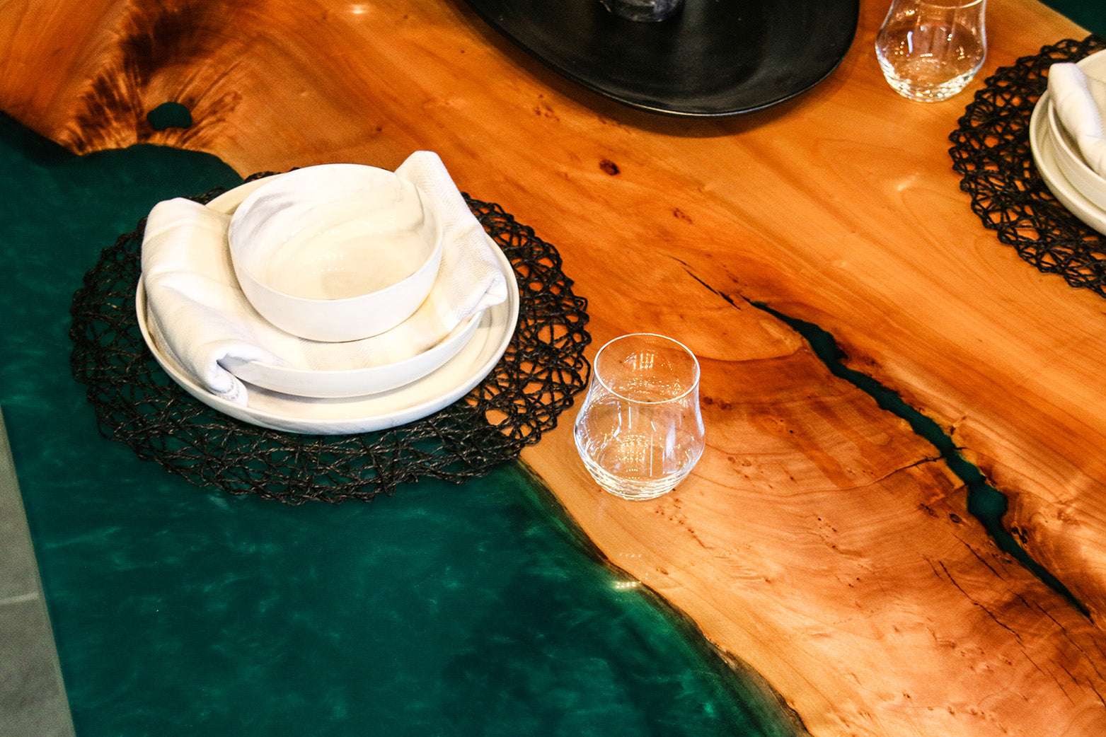 Figured Maple & Emerald Green Dining Table