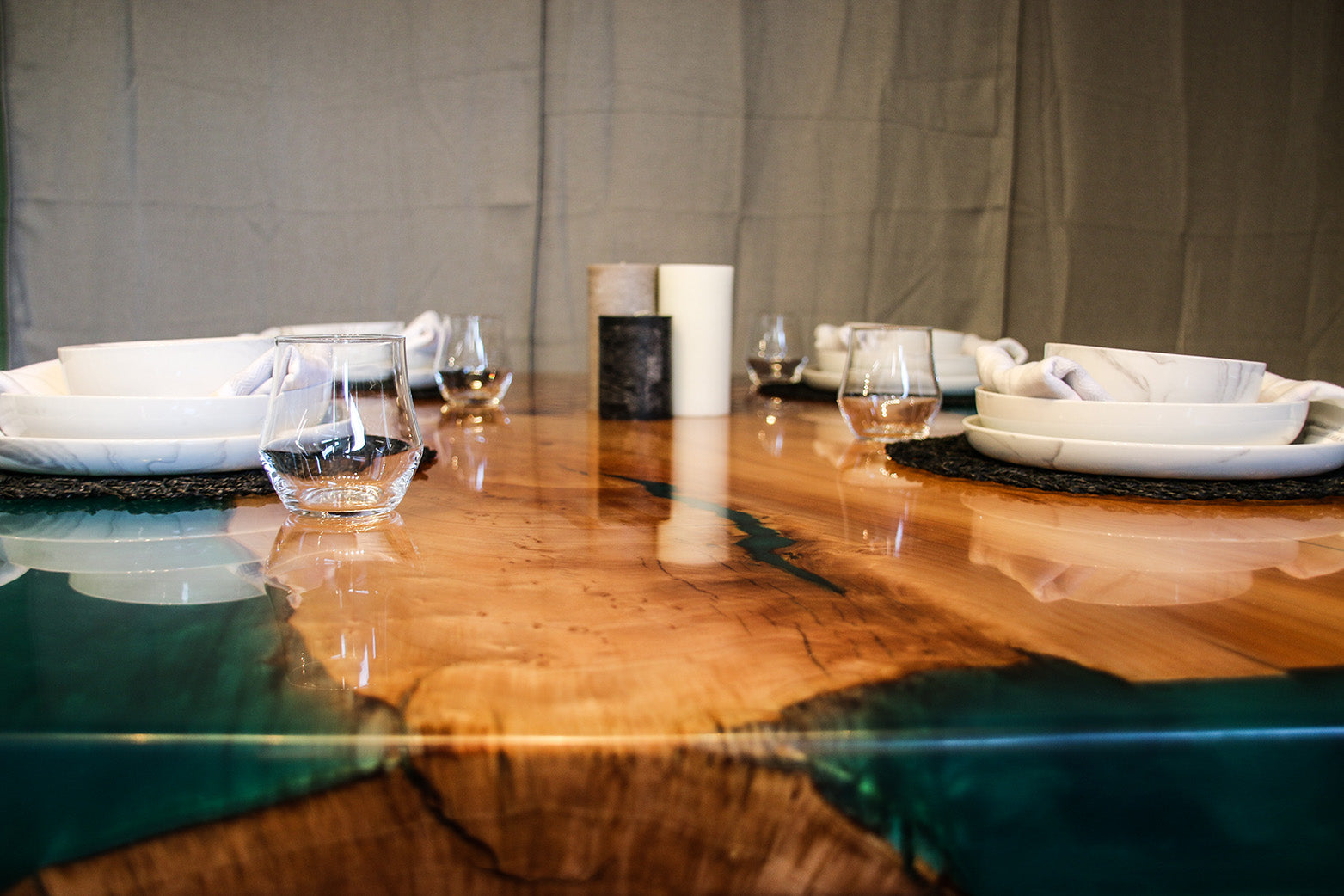 Figured Maple & Emerald Green Dining Table