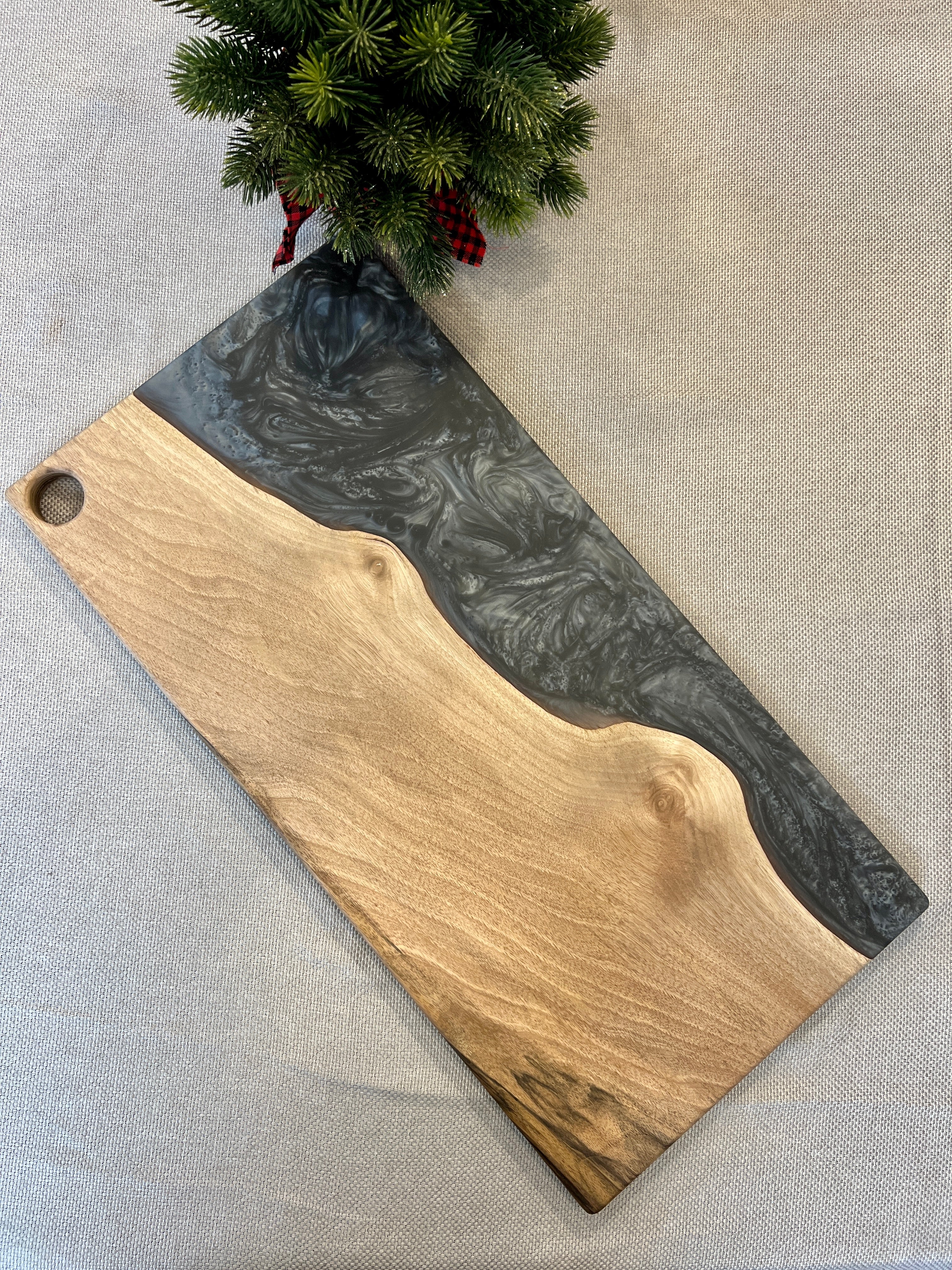English Walnut & Deep Silver Resin Charcuterie Board
