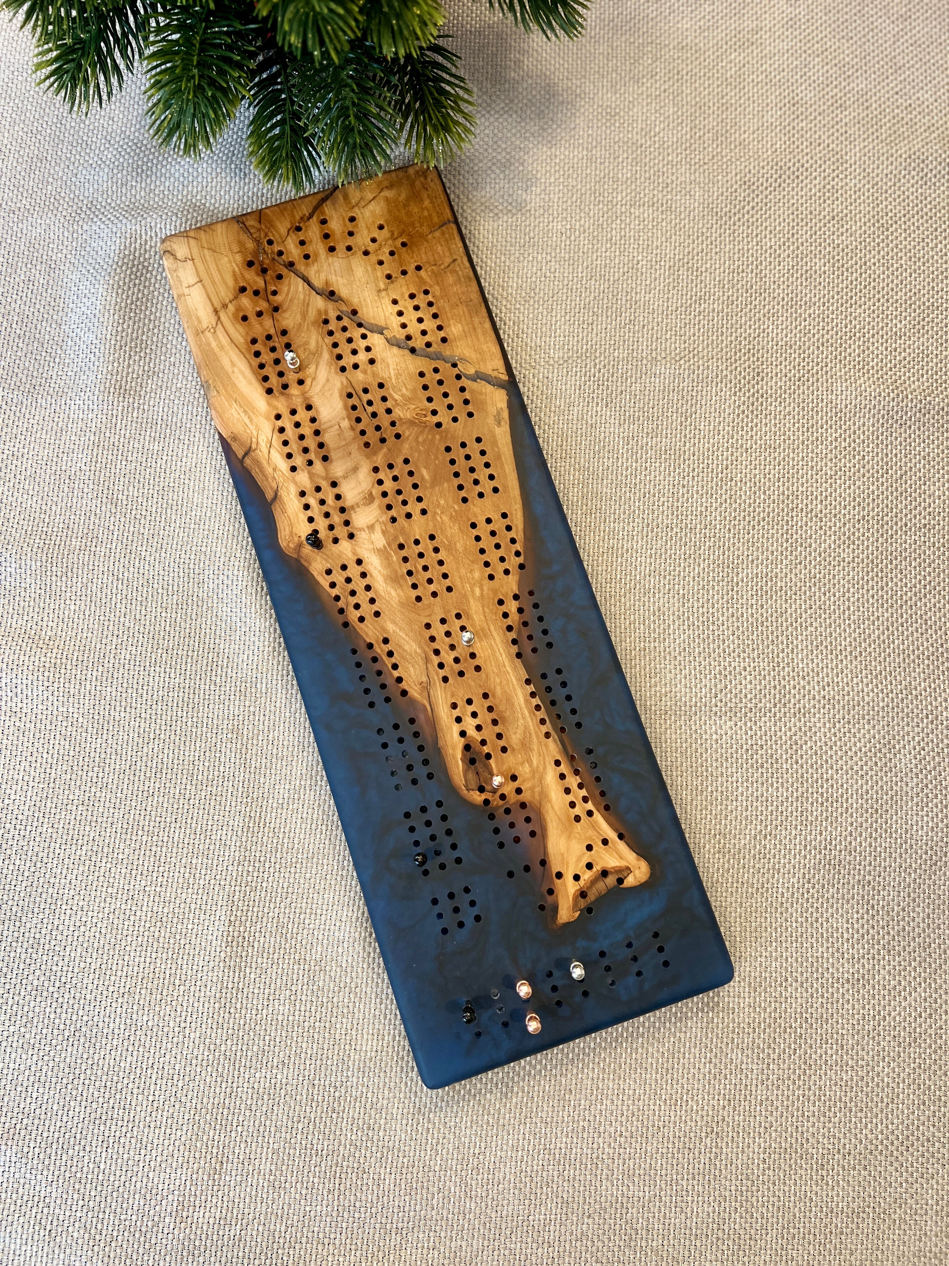 Cherry & Sapphire Blue Cribbage Board