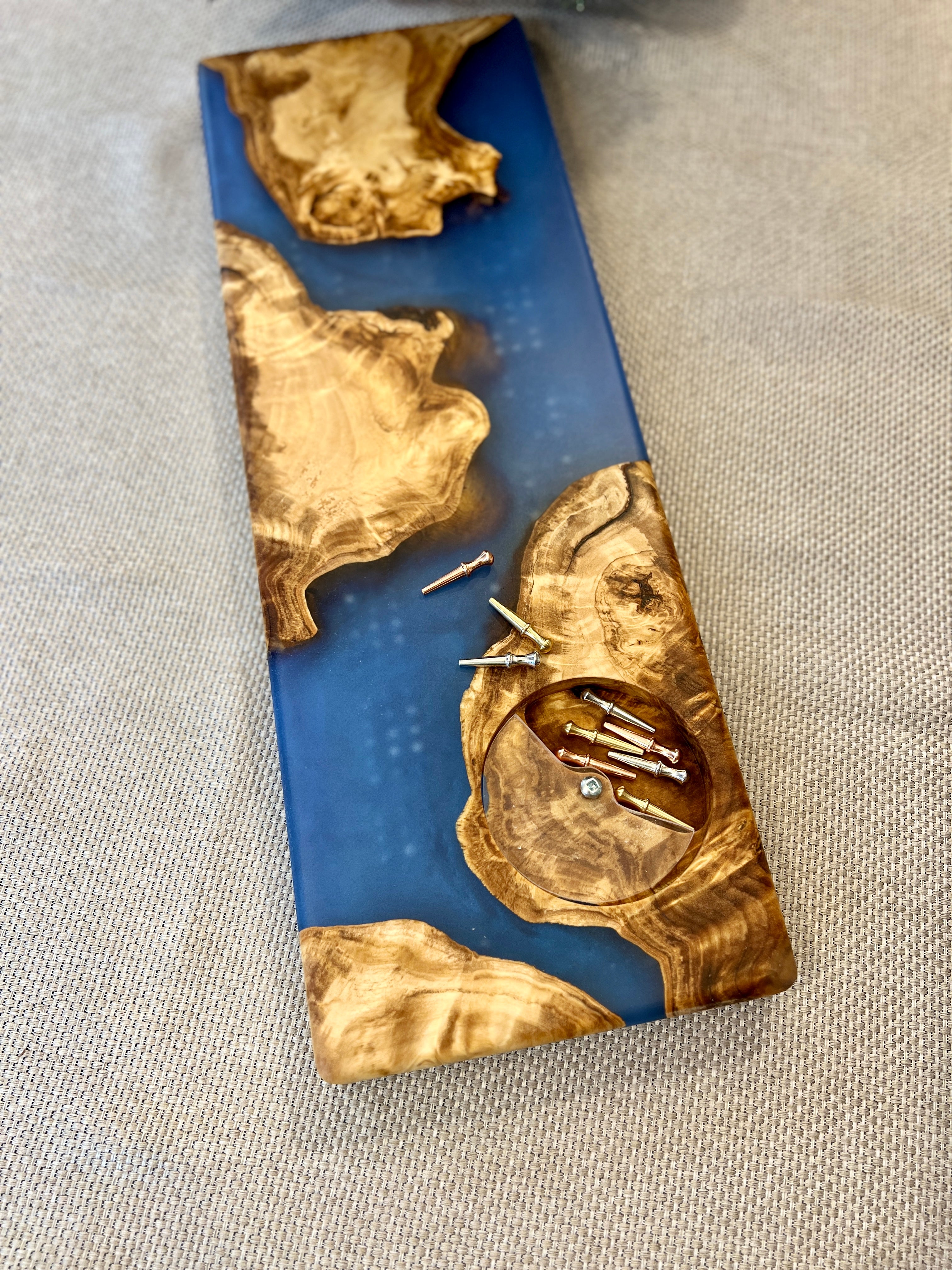 Maple Burls & Ocean Blue Cribbage Board