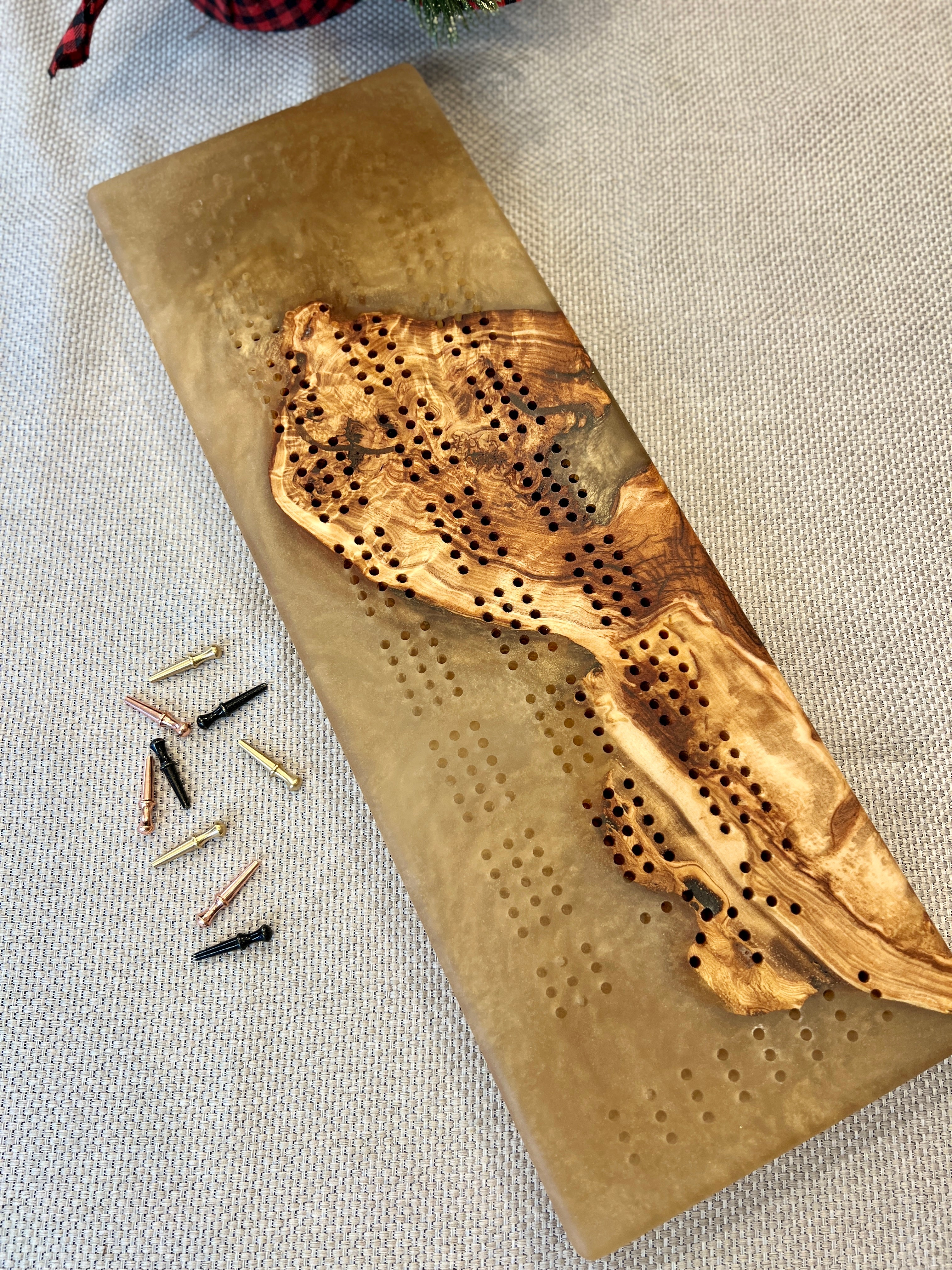 Figured Maple & Metallic Gold Cribbage Board