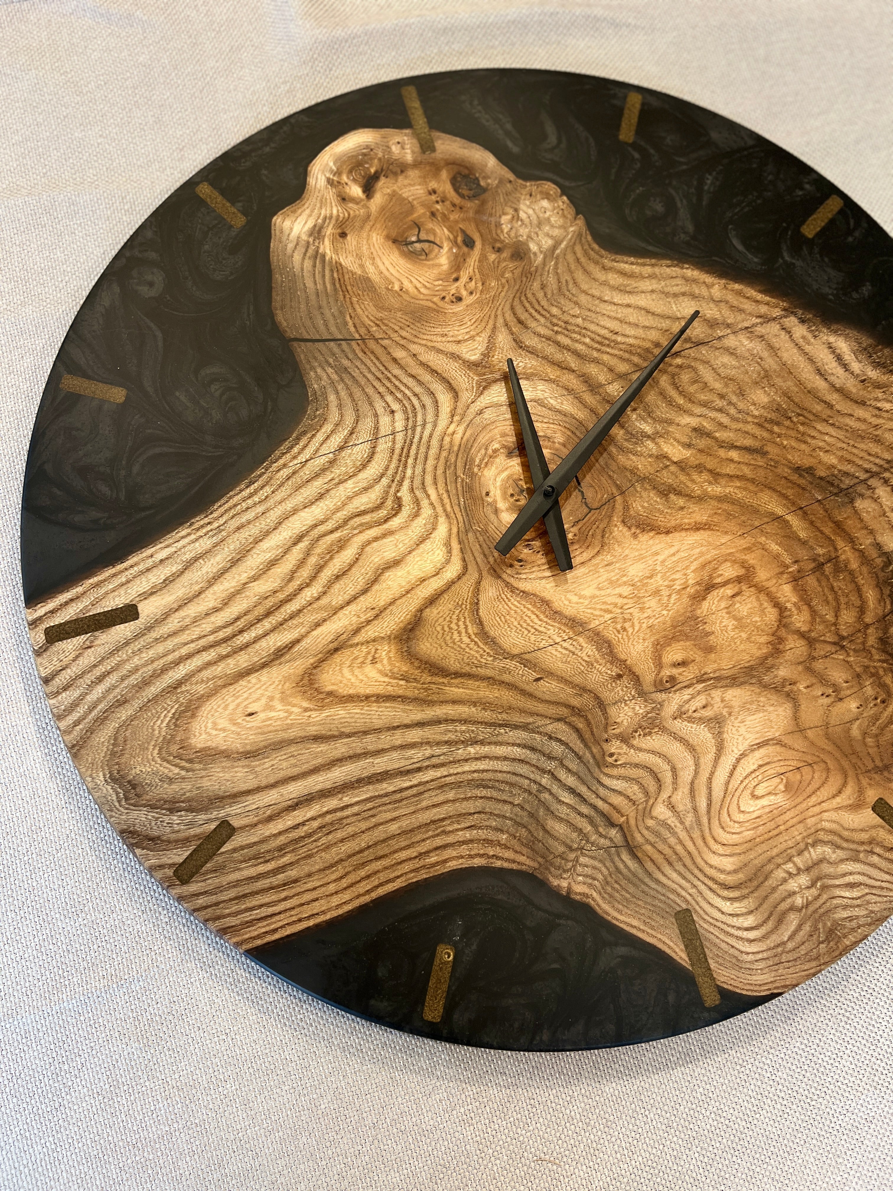 Siberian Elm & Black Resin 24" Clock