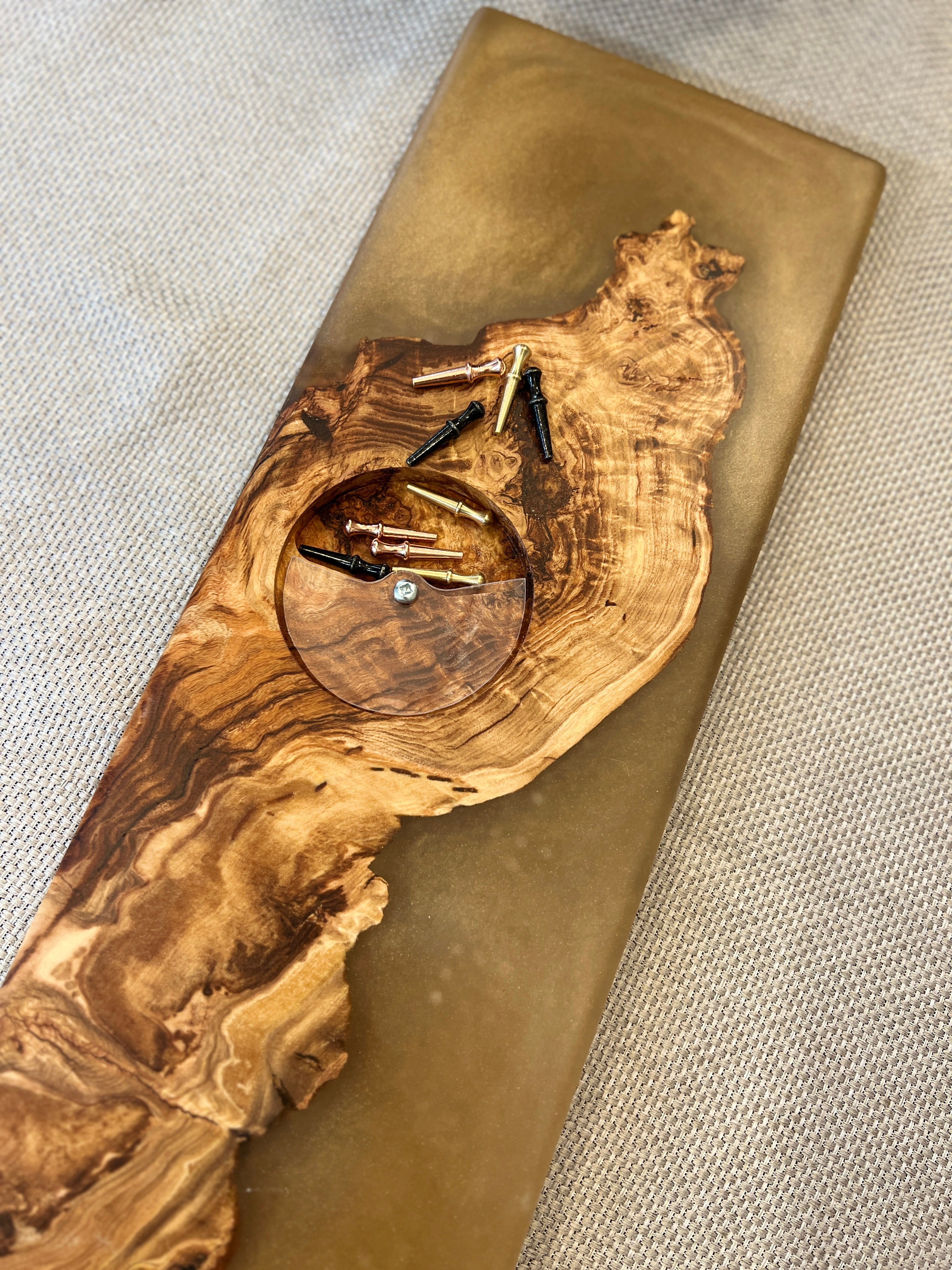 Figured Maple & Metallic Gold Cribbage Board