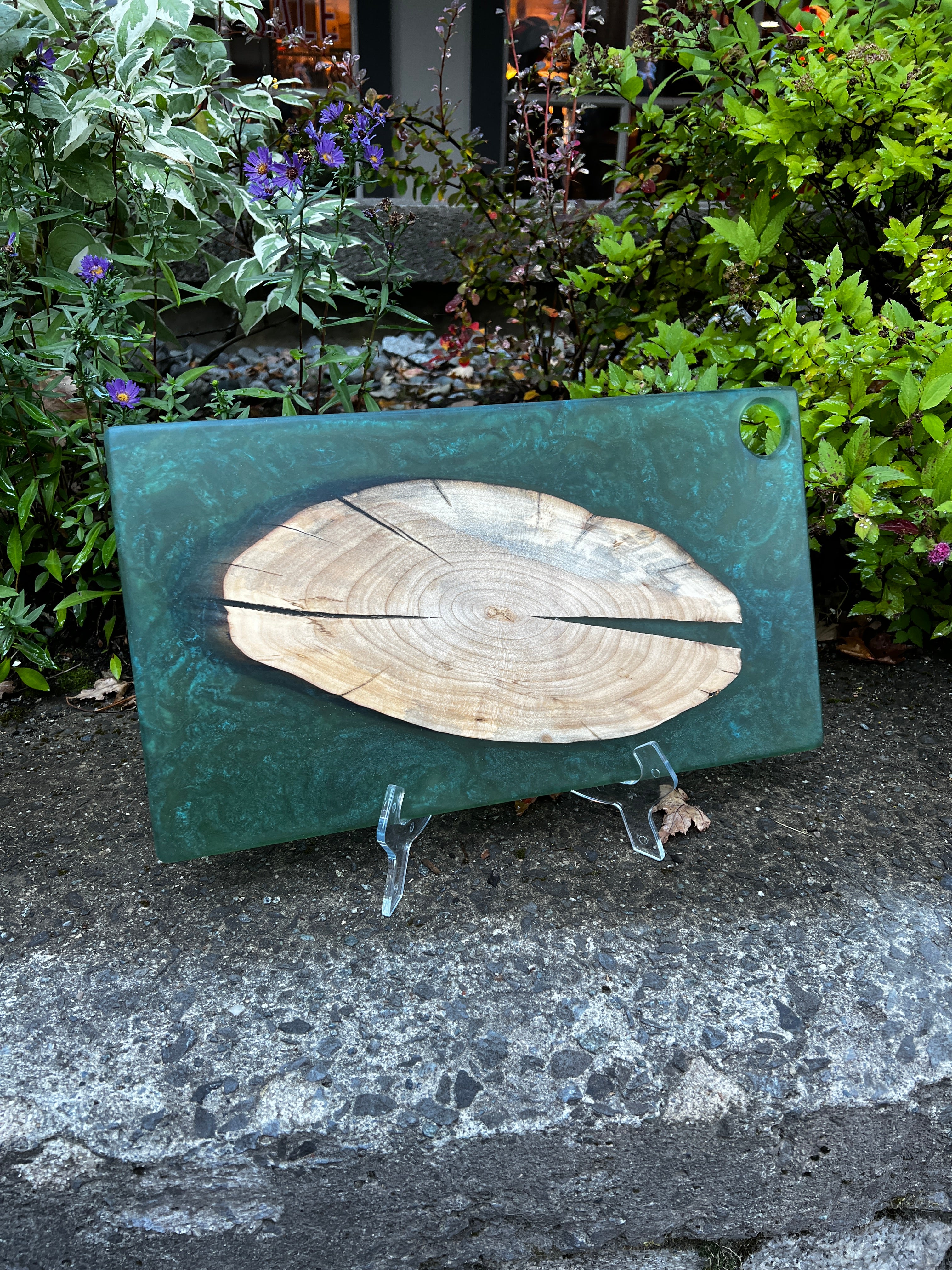 Manitoba Maple & Sea Green Resin Charcuterie Board
