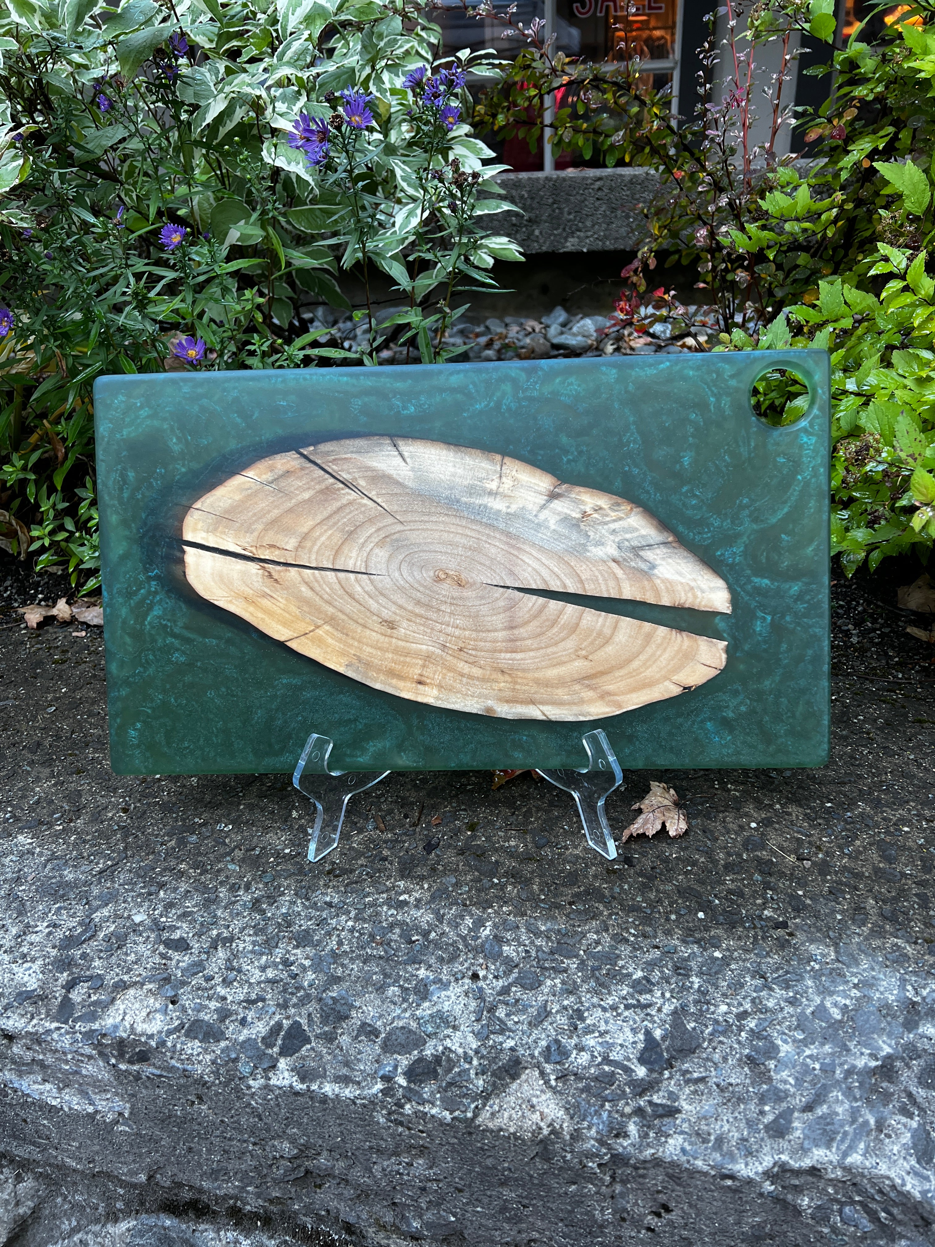 Manitoba Maple & Sea Green Resin Charcuterie Board