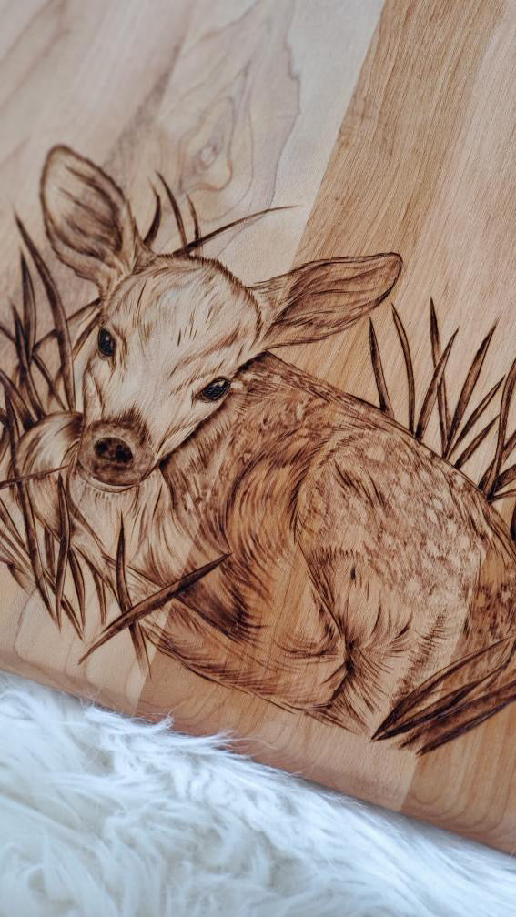 Grey Marble Maple Serving Board with Hand Burned Fawn