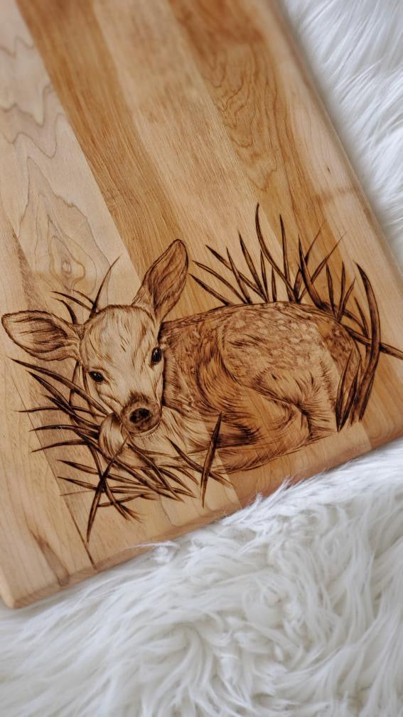 Grey Marble Maple Serving Board with Hand Burned Fawn