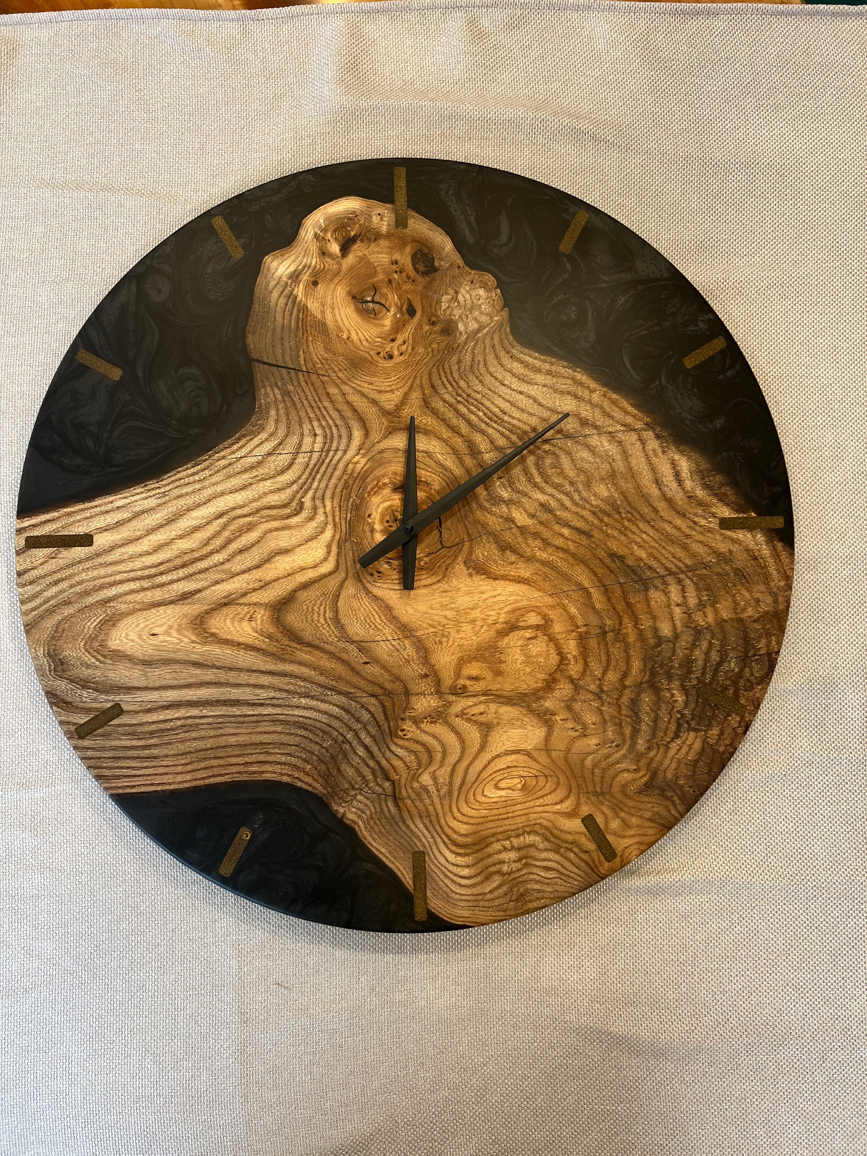 Siberian Elm & Black Resin 24" Clock