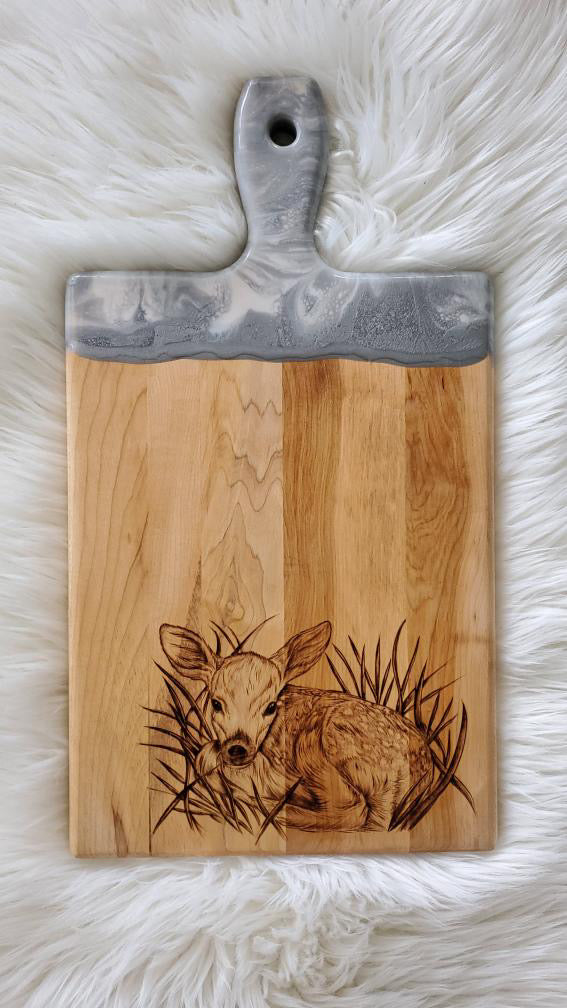 Grey Marble Maple Serving Board with Hand Burned Fawn